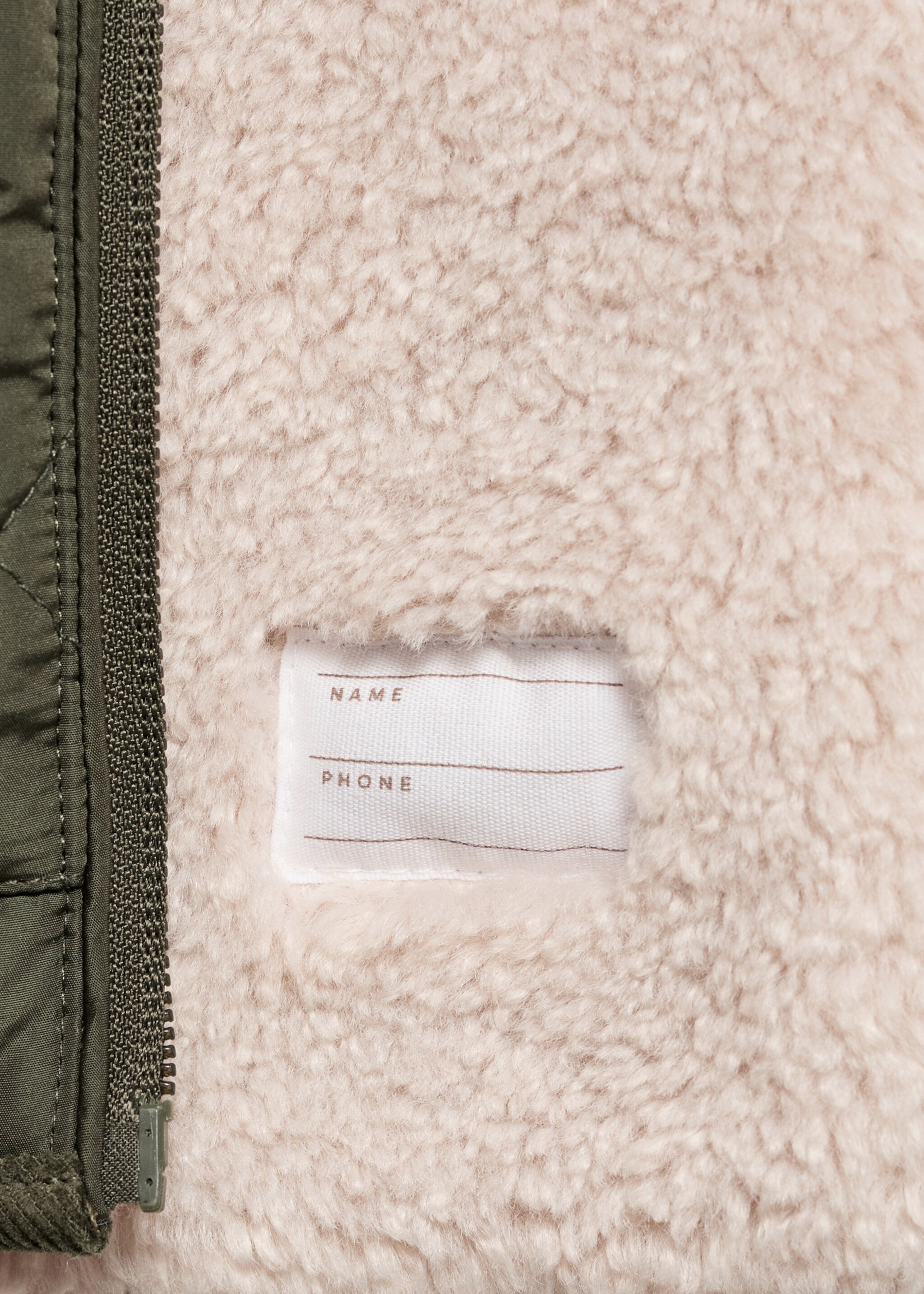 Padded anorak with shearling lining - Details of the article 0, Khaki. Ref: 77014762-00.