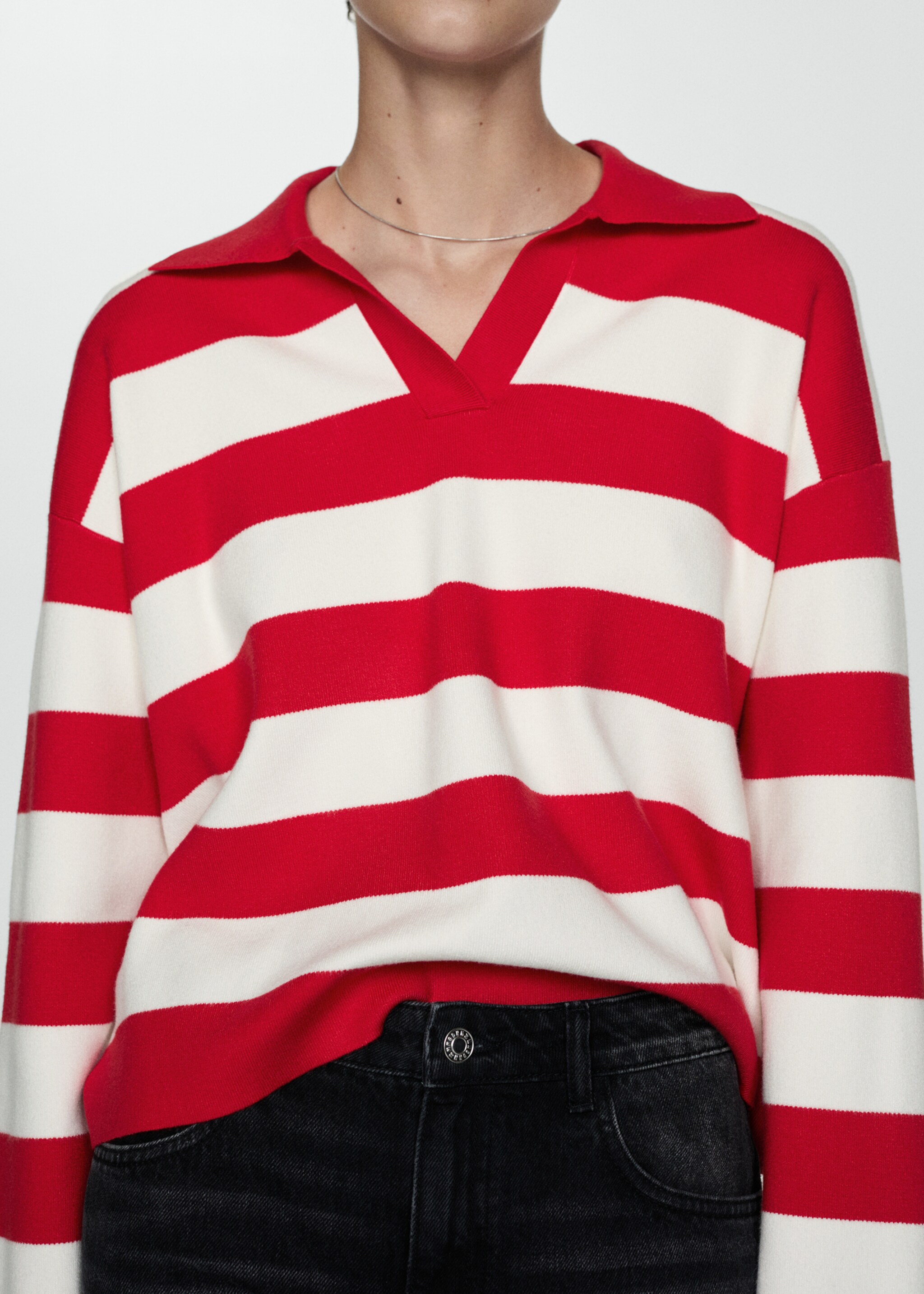 Striped polo-neck sweater - Medium plane, Red. Ref: 77014763-00.