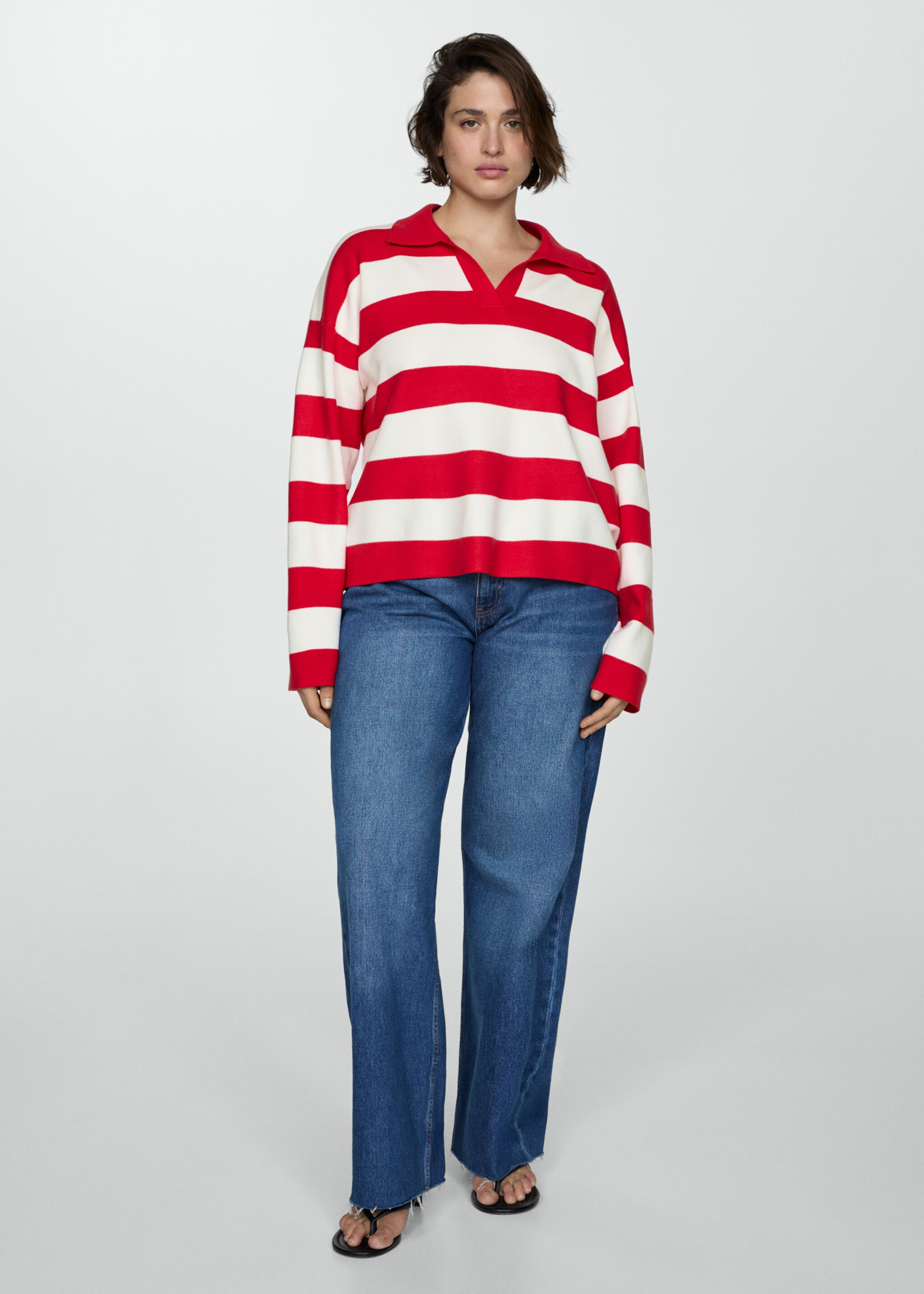 Striped polo-neck sweater - Details of the article 3, Red. Ref: 77014763-00.