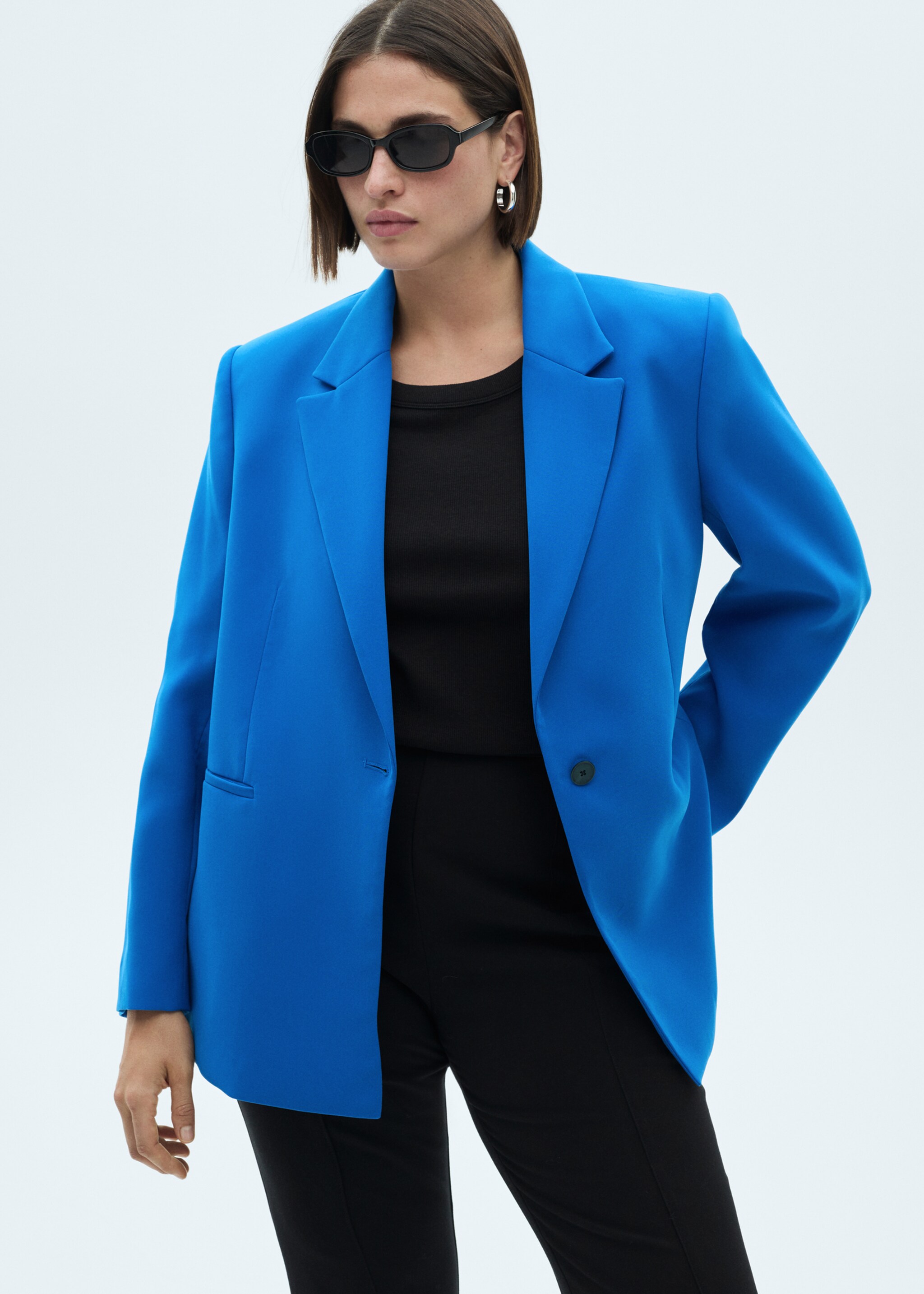 Straight-fit suit jacket - Details of the article 5, Blue. Ref: 77014769-00.