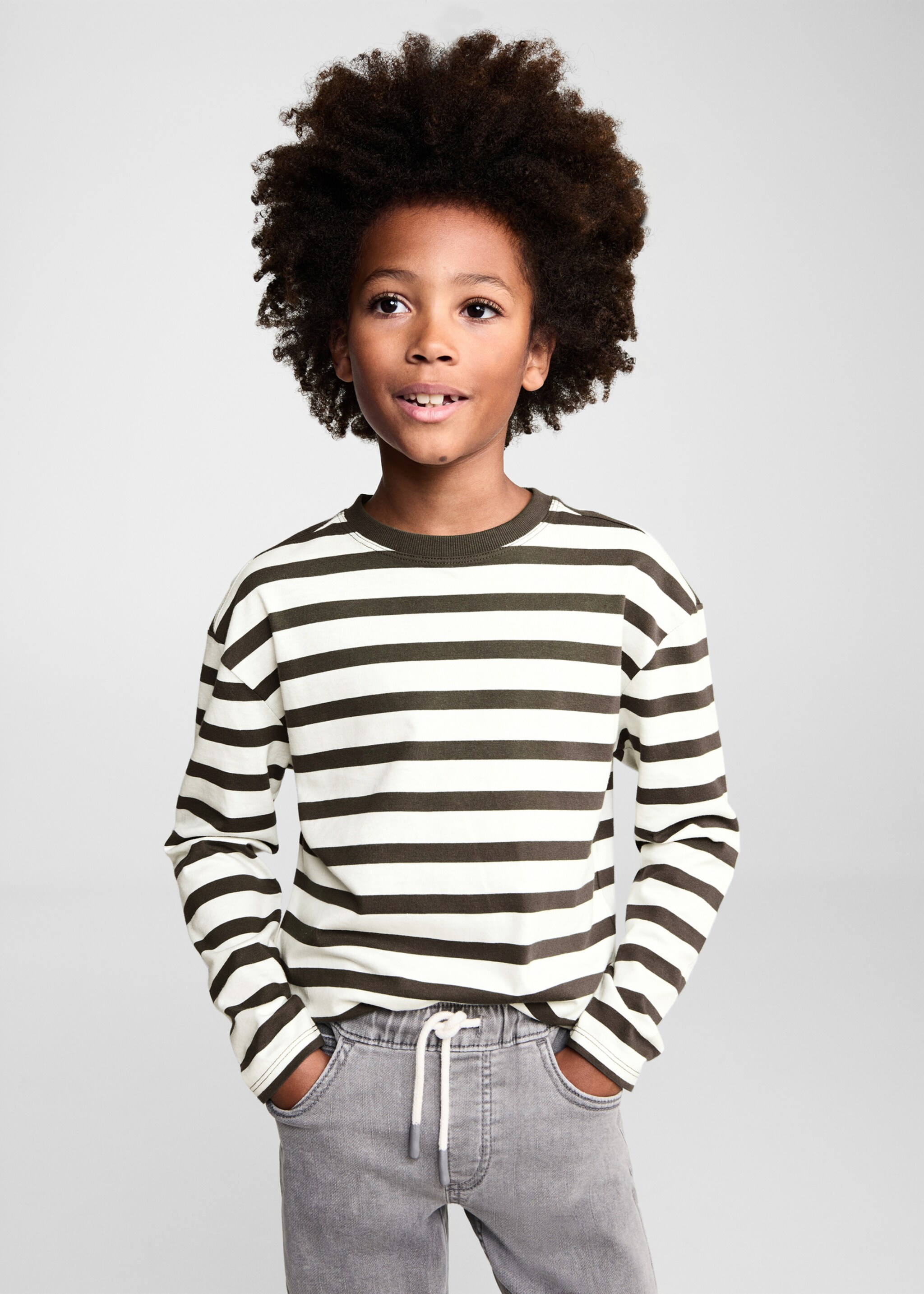Striped long sleeves t-shirt - Medium plane, Khaki. Ref: 77014778-00.