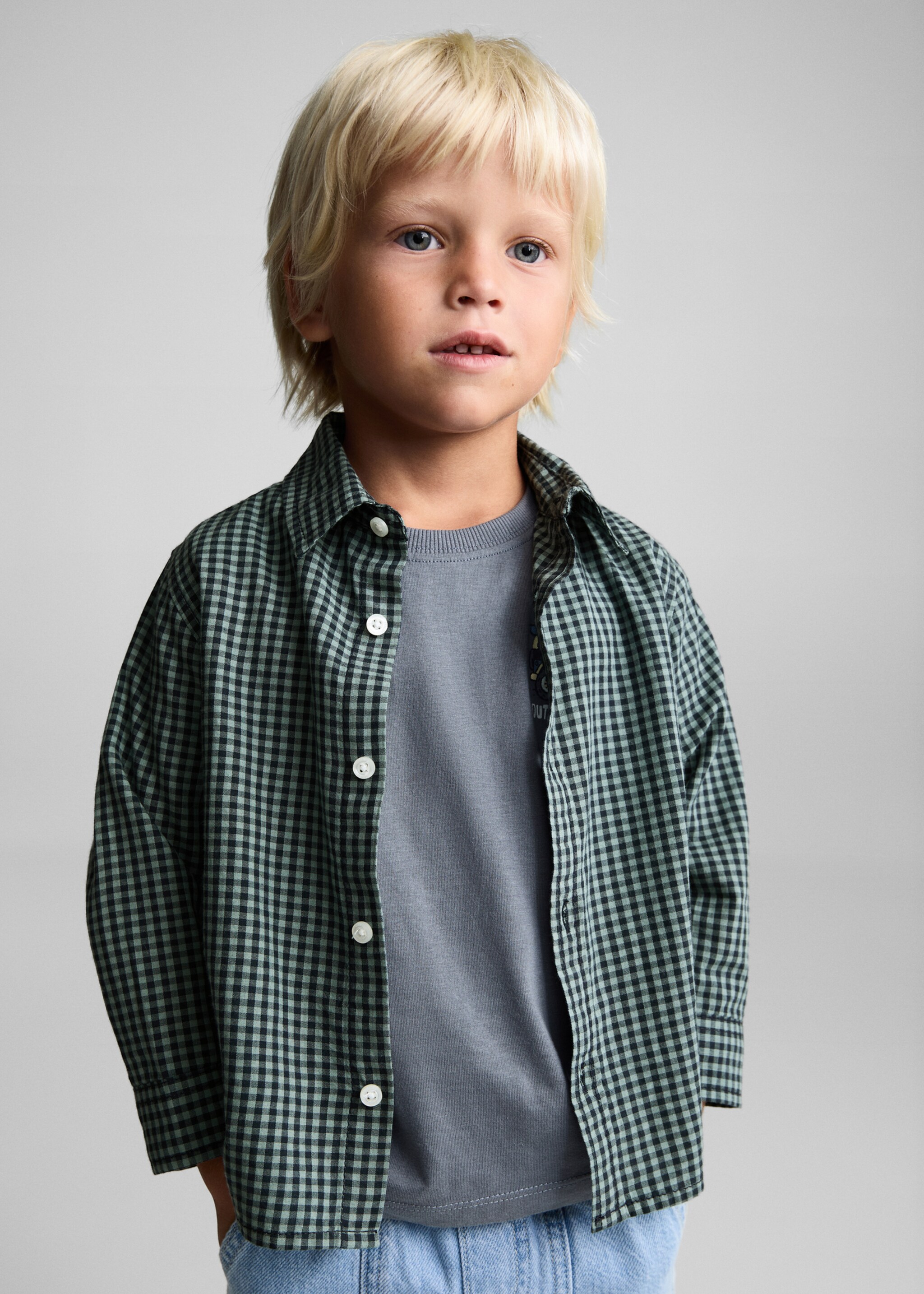 Gingham check shirt - Medium plane, Green. Ref: 77014782-00.