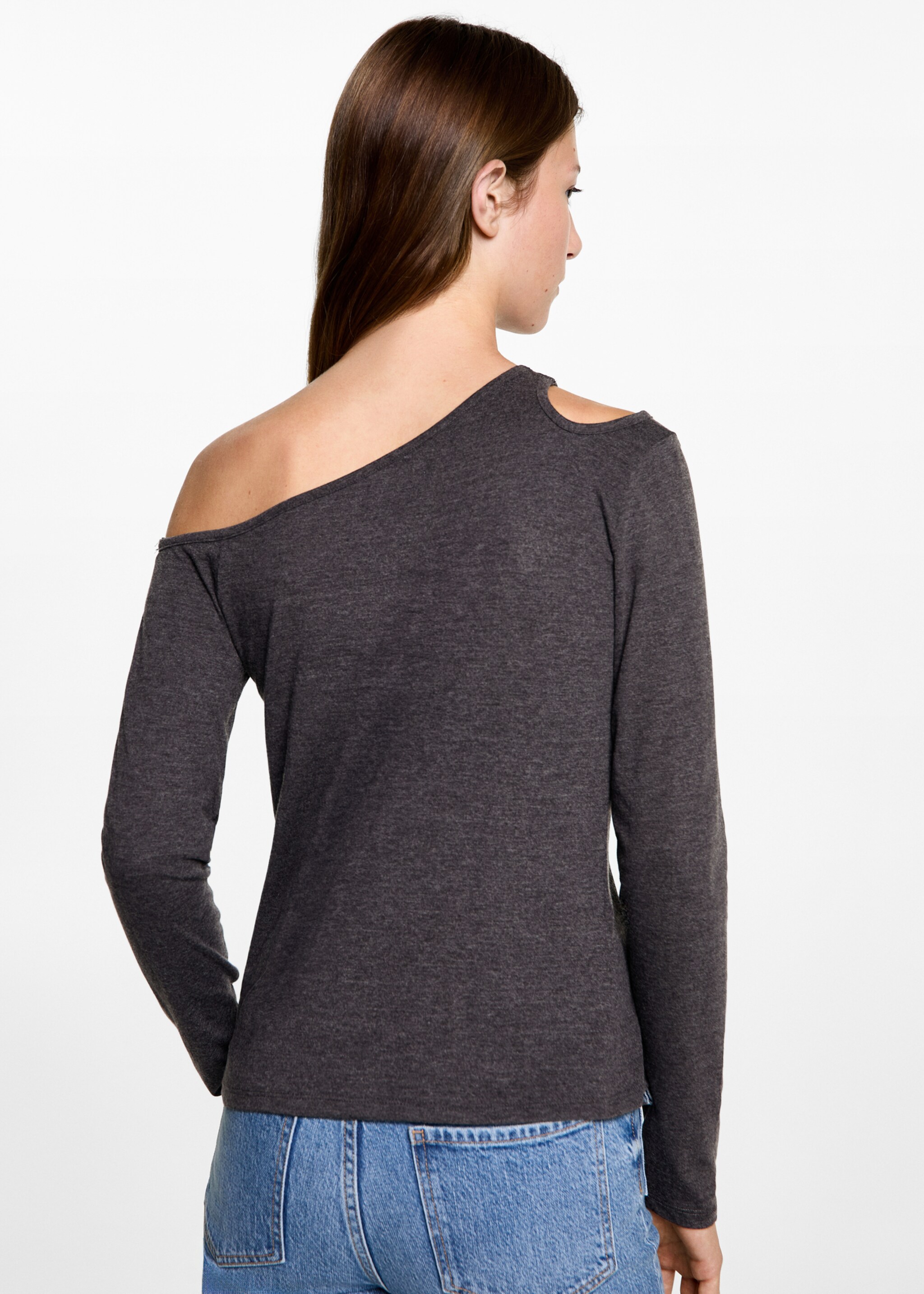 Asymmetric cotton T-shirt - Reverse of the article, Grey. Ref: 77014785-00.