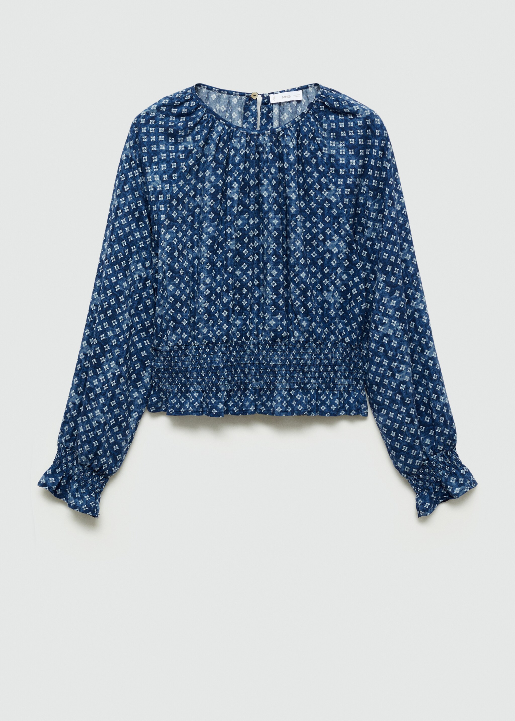 Ruched printed blouse - Article without model, Dark Navy. Ref: 77014788-00.