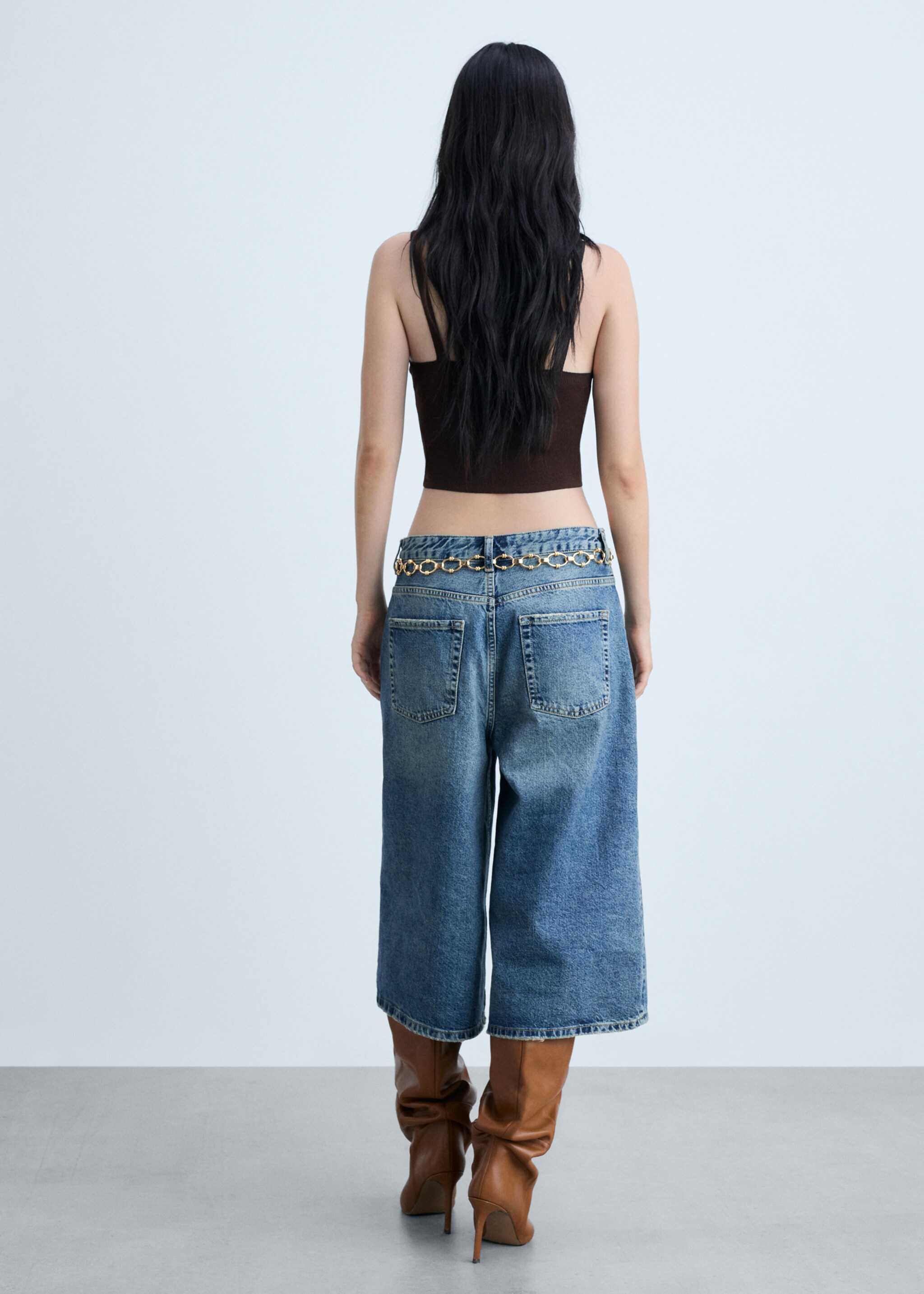 Knitted cropped top - Reverse of the article, Brown. Ref: 77014792-00.