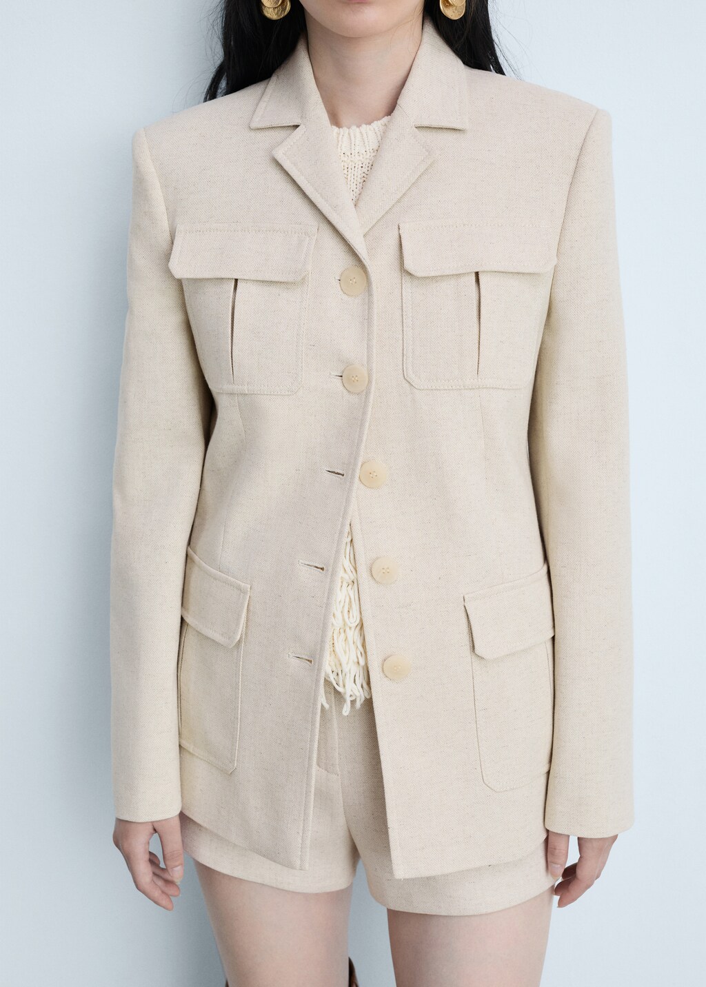 Linen-cotton tailored jacket with pockets - Women | MANGO