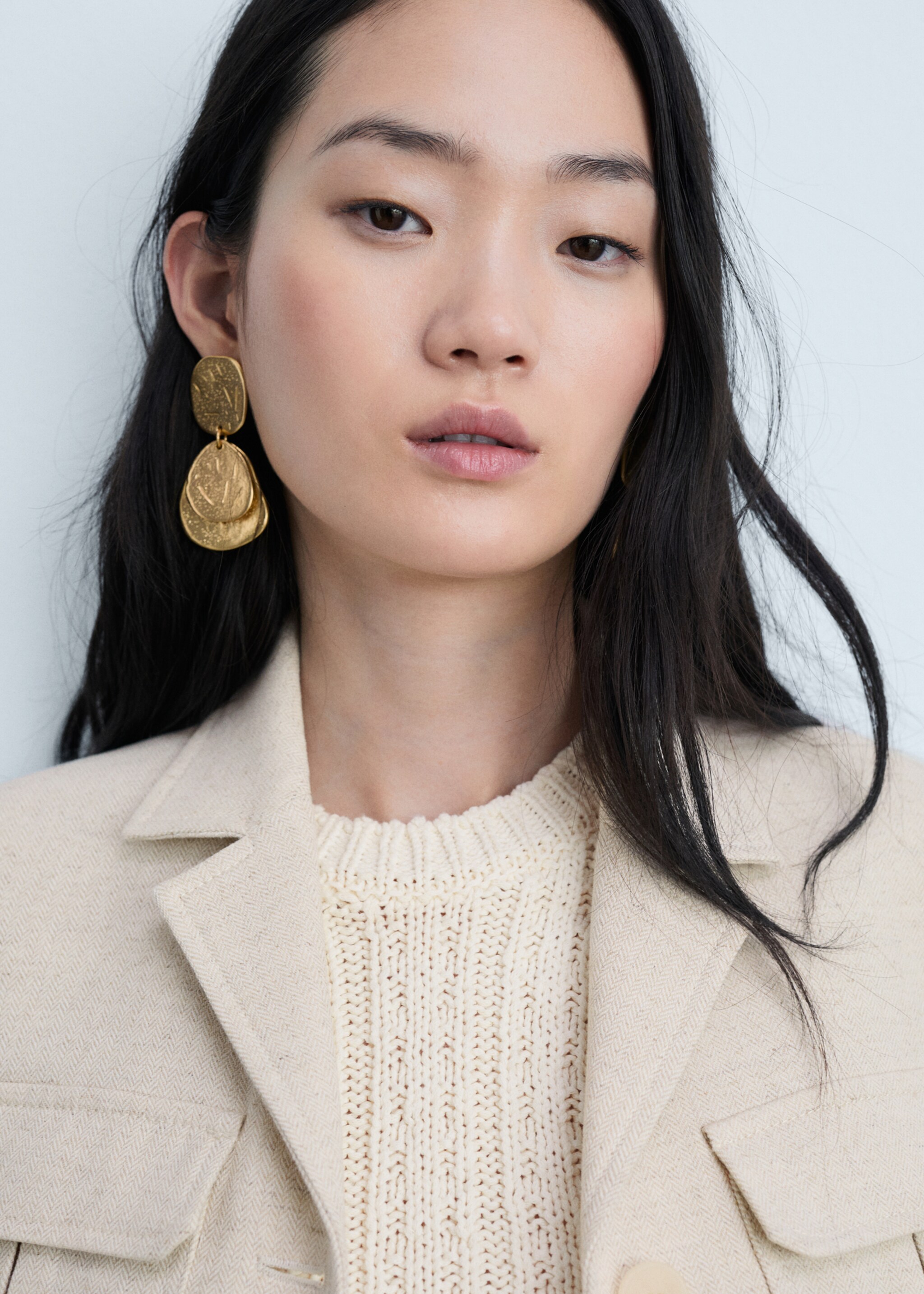 Linen-cotton tailored jacket with pockets - Details of the article 1, Beige. Ref: 77014795-00.