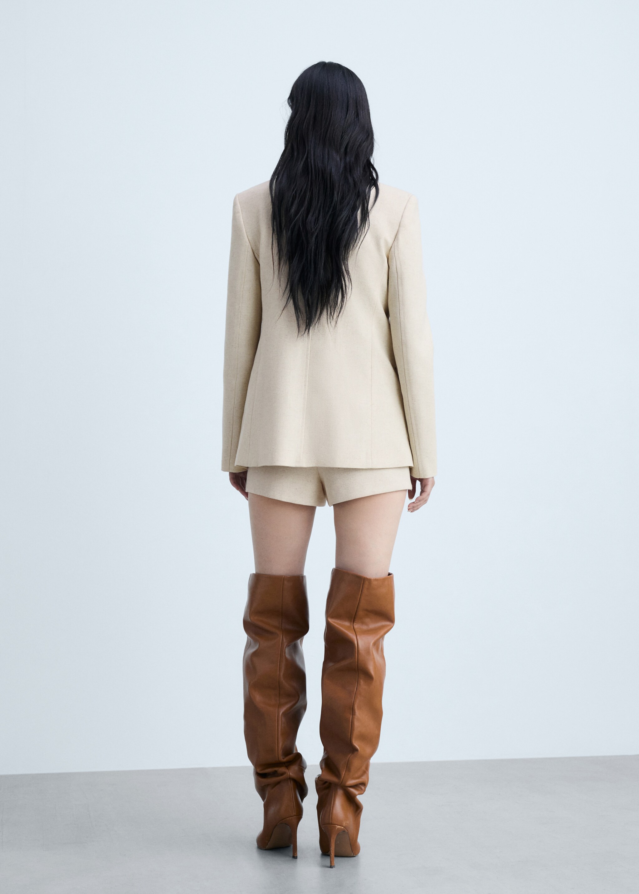 Linen-cotton tailored jacket with pockets - Reverse of the article, Beige. Ref: 77014795-00.