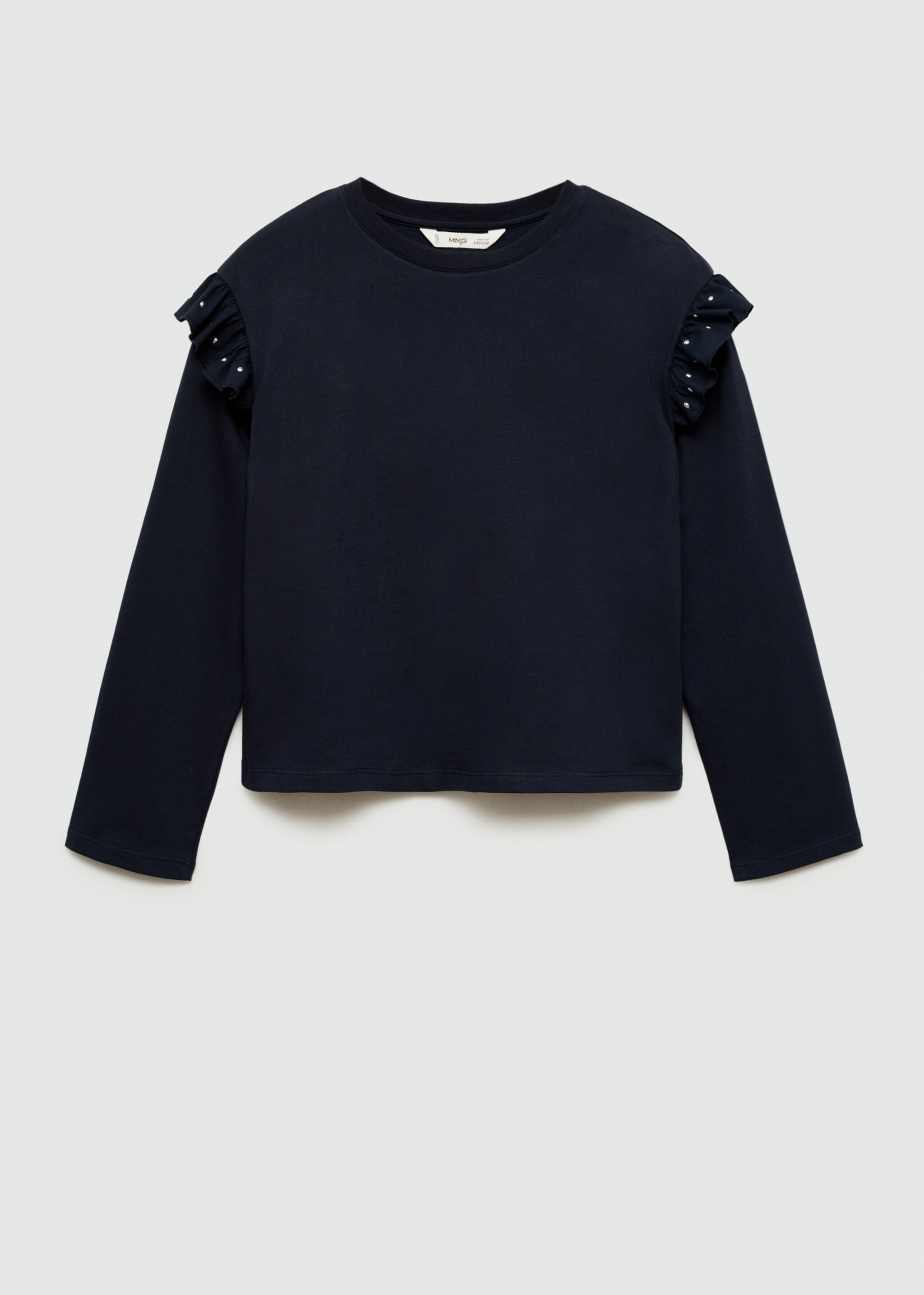 T-shirt with studded ruffles - Article without model, Dark Navy. Ref: 77014801-00.
