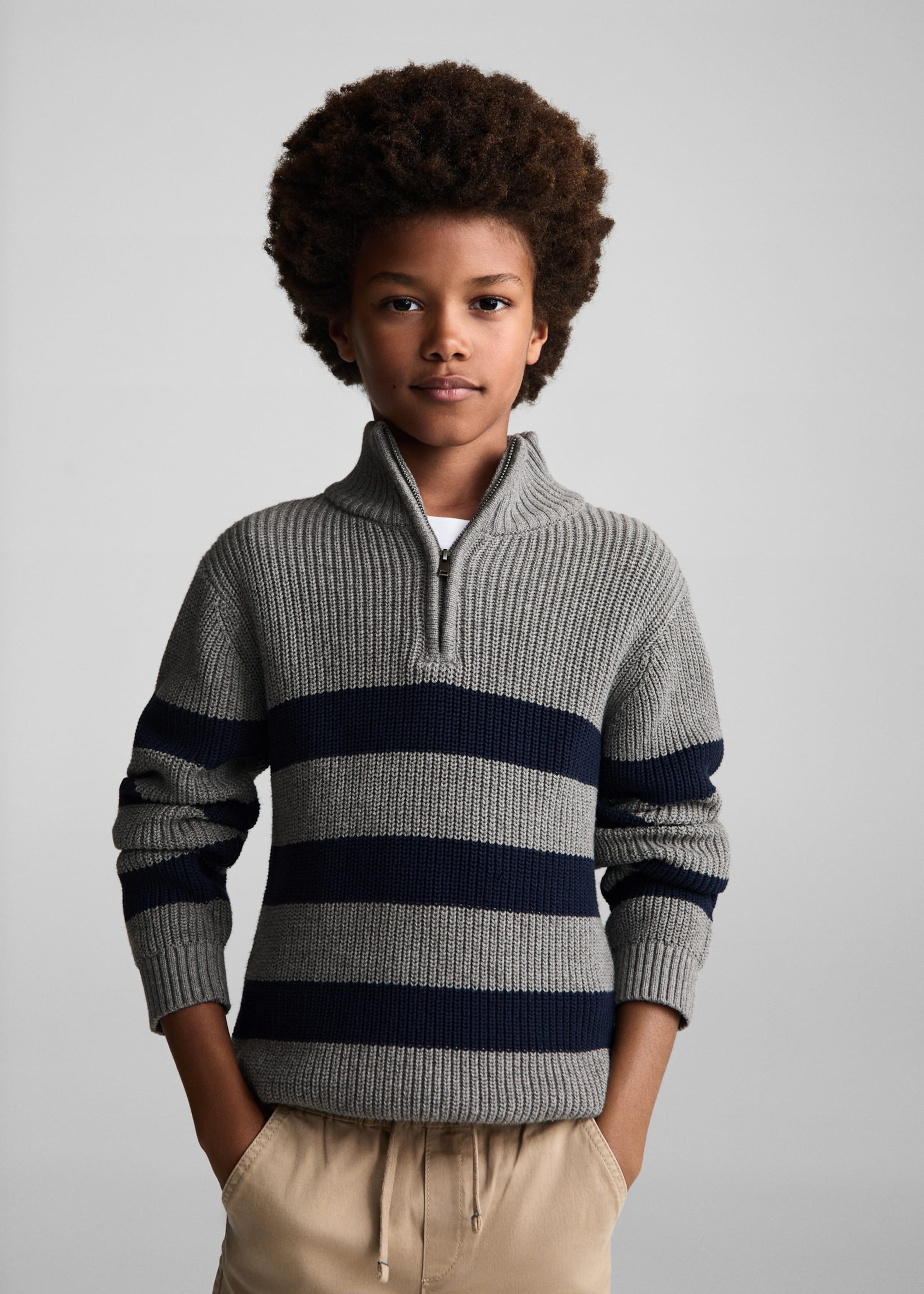 Zip neck jumper - Medium plane, Medium Heather Grey. Ref: 77015148-00.