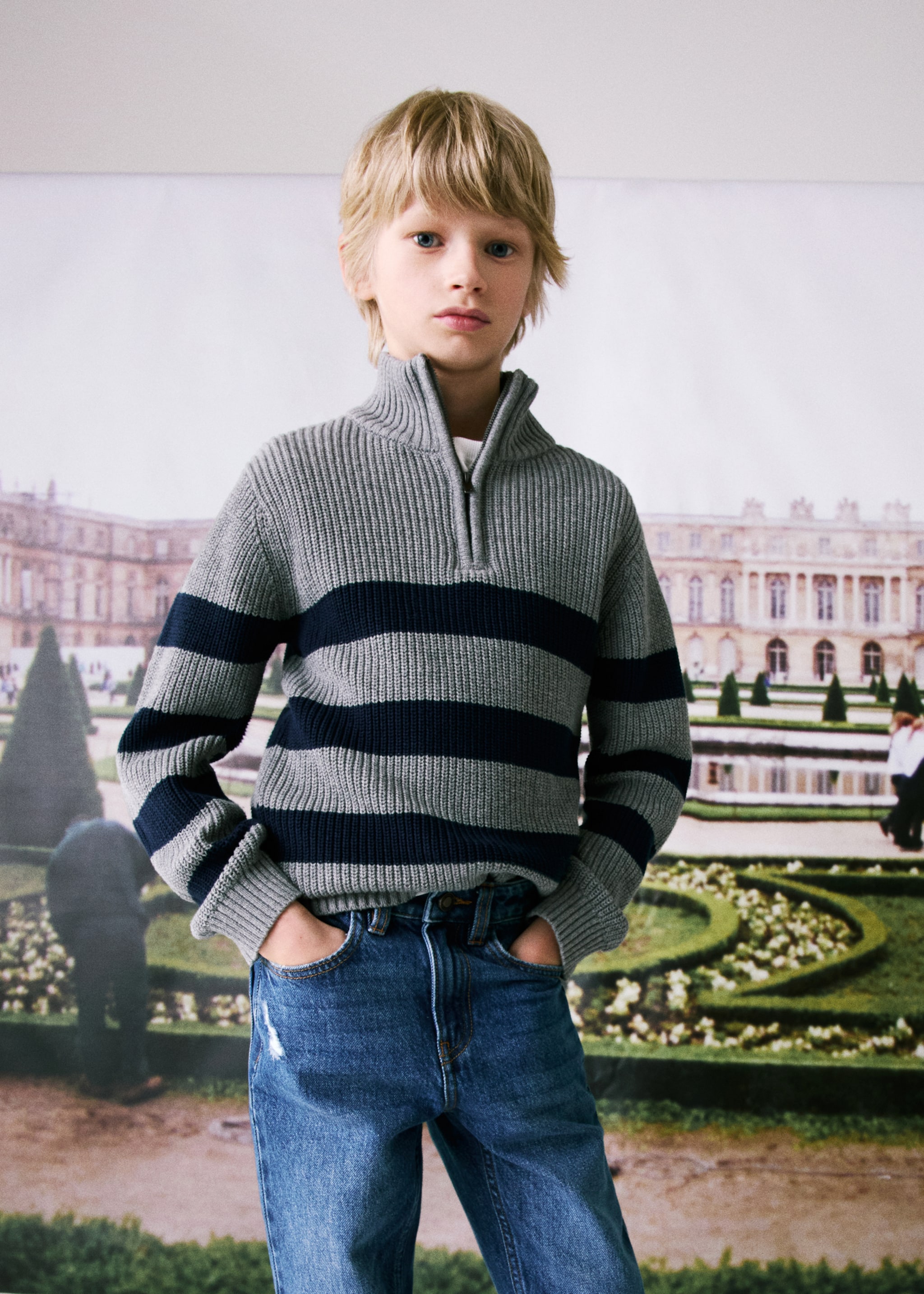 Zip neck jumper - Details of the article 5, Medium Heather Grey. Ref: 77015148-00.