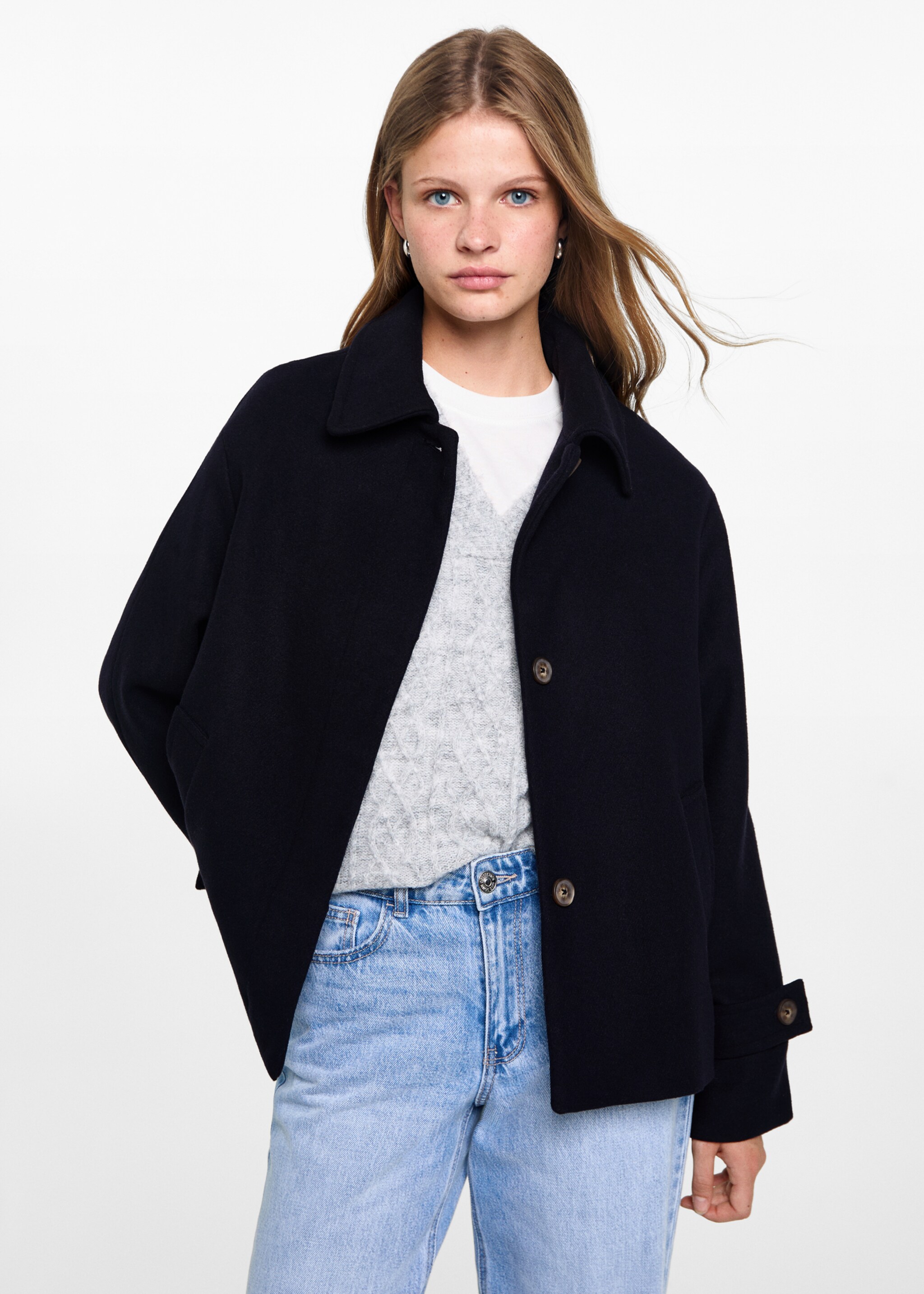 Short cloth coat - Medium plane, Dark Navy. Ref: 77015633-00.