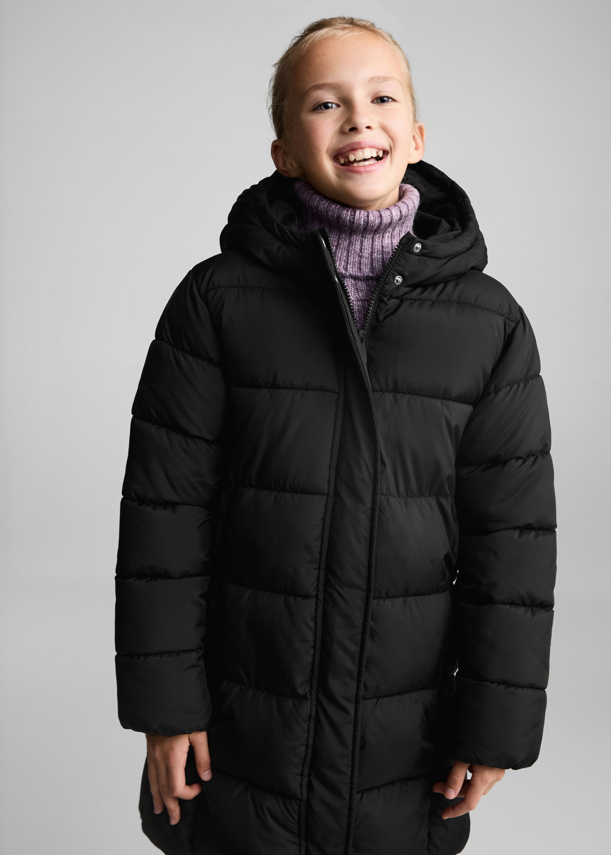 Hood puffer coat - Medium plane, Black. Ref: 77015634-00.