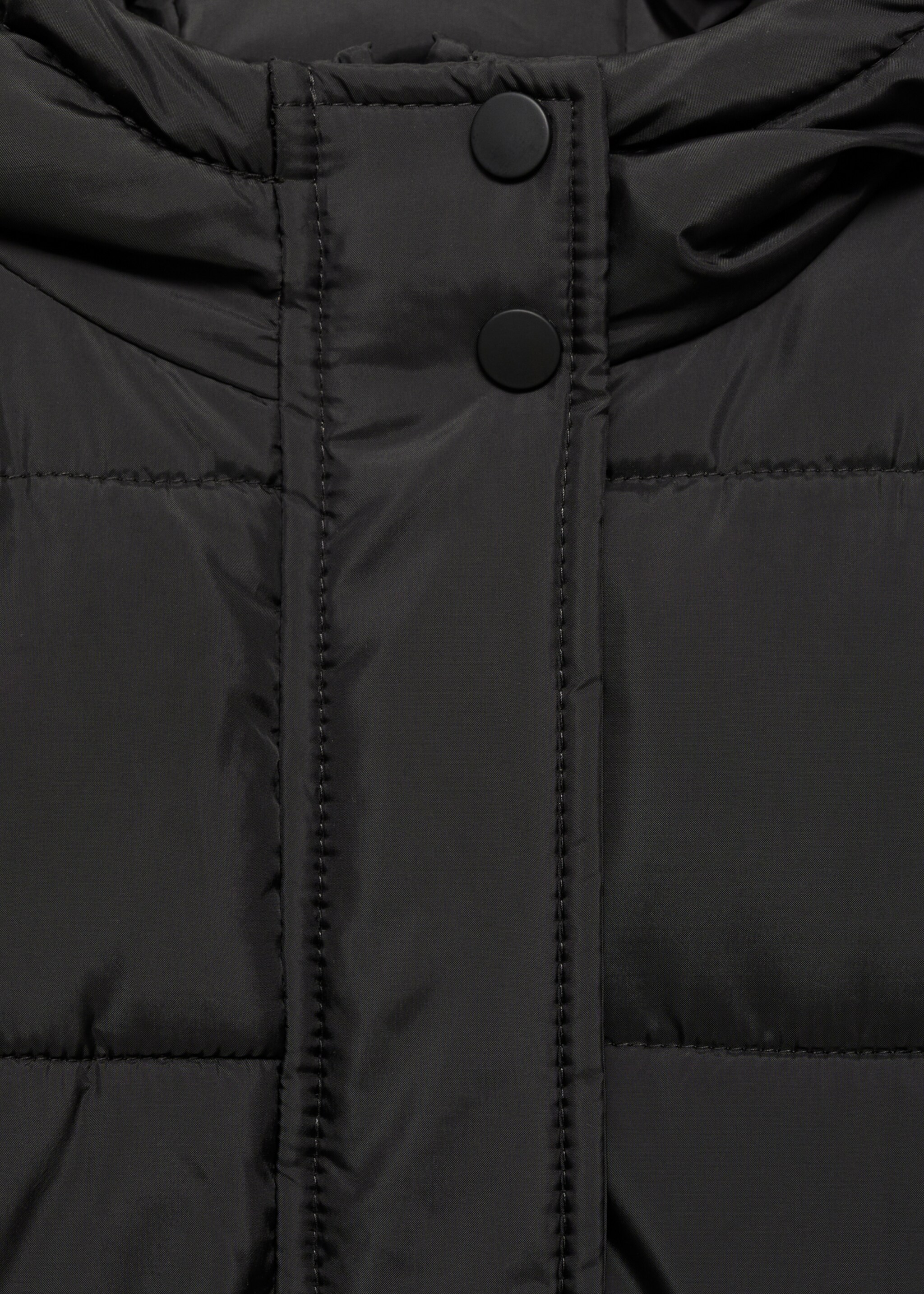 Hood puffer coat - Details of the article 8, Black. Ref: 77015634-00.