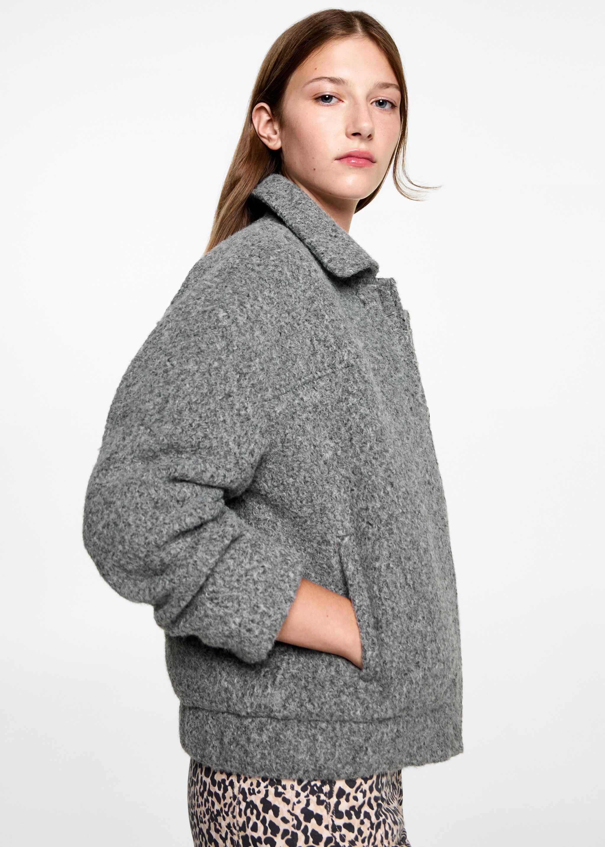 Bouclé-Bomberjacke - Mittlere Ansicht, Grau. Ref: 77015635-00.