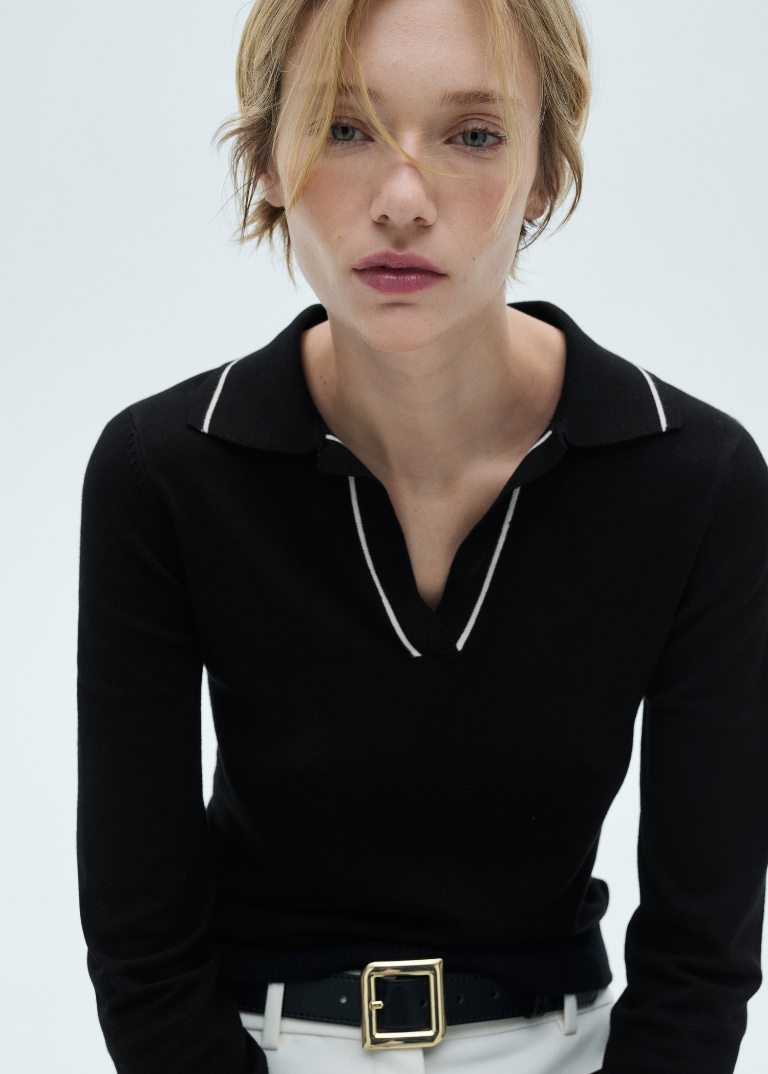 Jersey punto cuello polo Mujer MANGO OUTLET Andorra