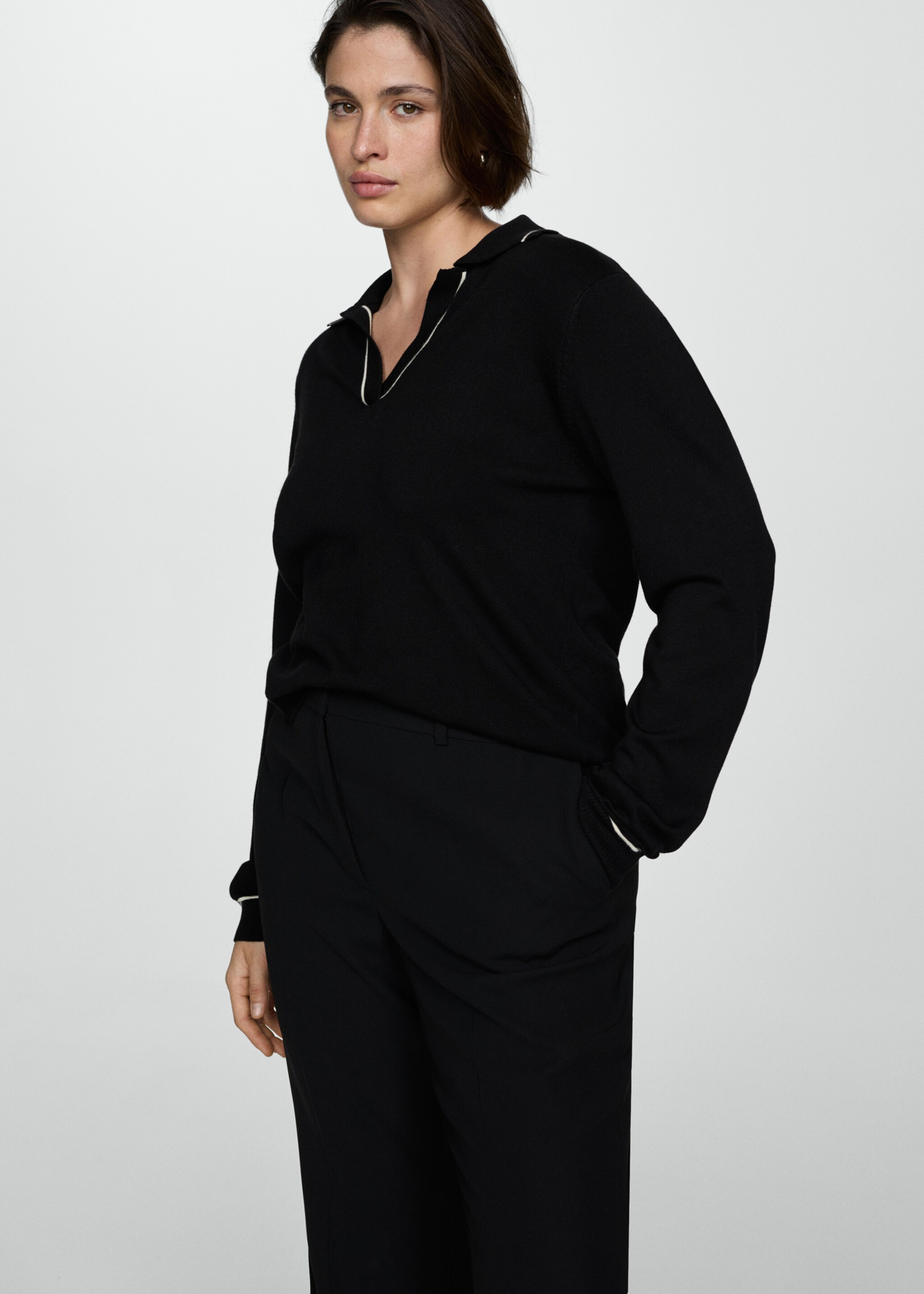 Knitted polo-neck sweater - Details of the article 5, Black. Ref: 77015645-00.
