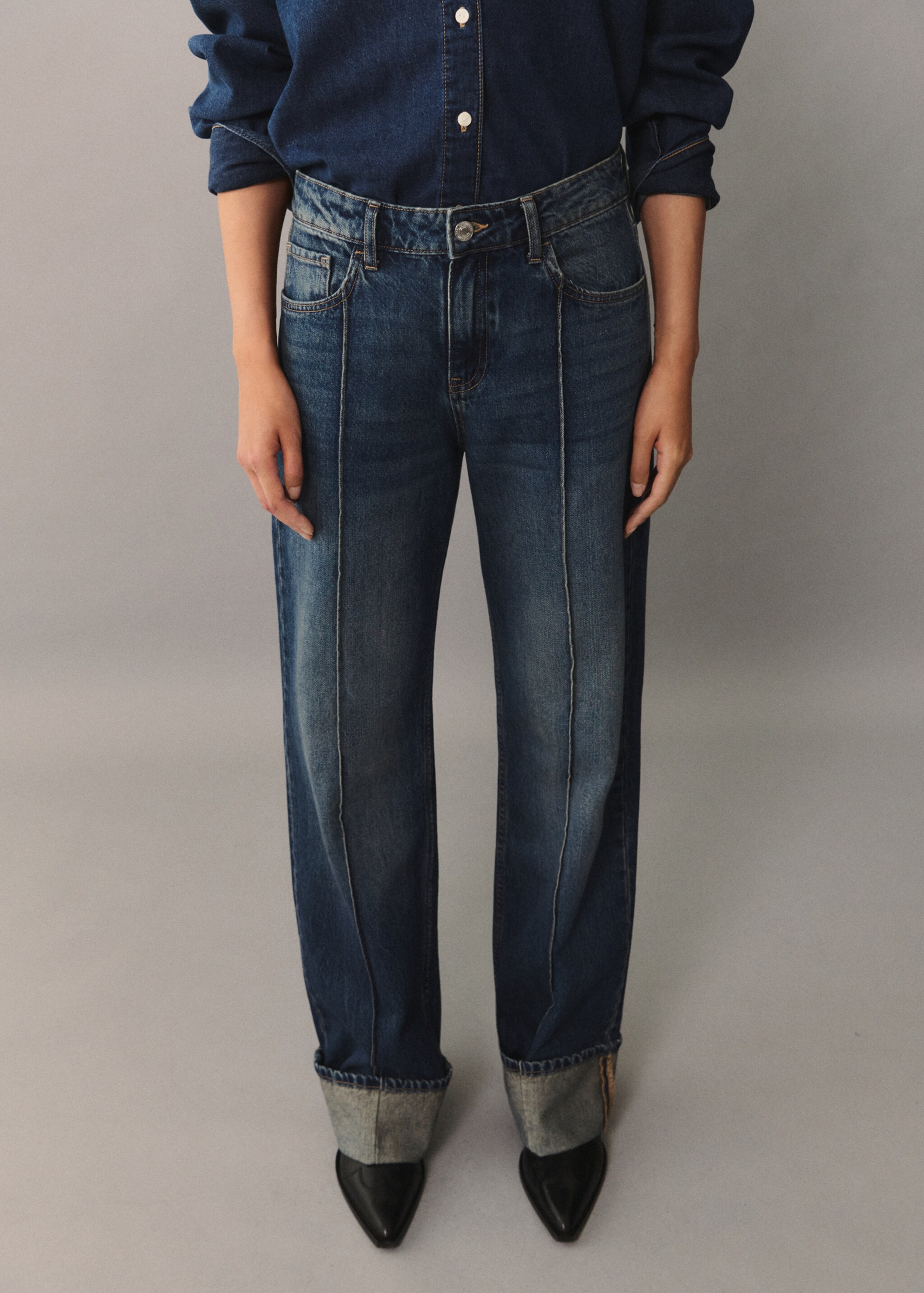 High waist straight jeans - Medium plane, Dark Blue. Ref: 77015648-00.