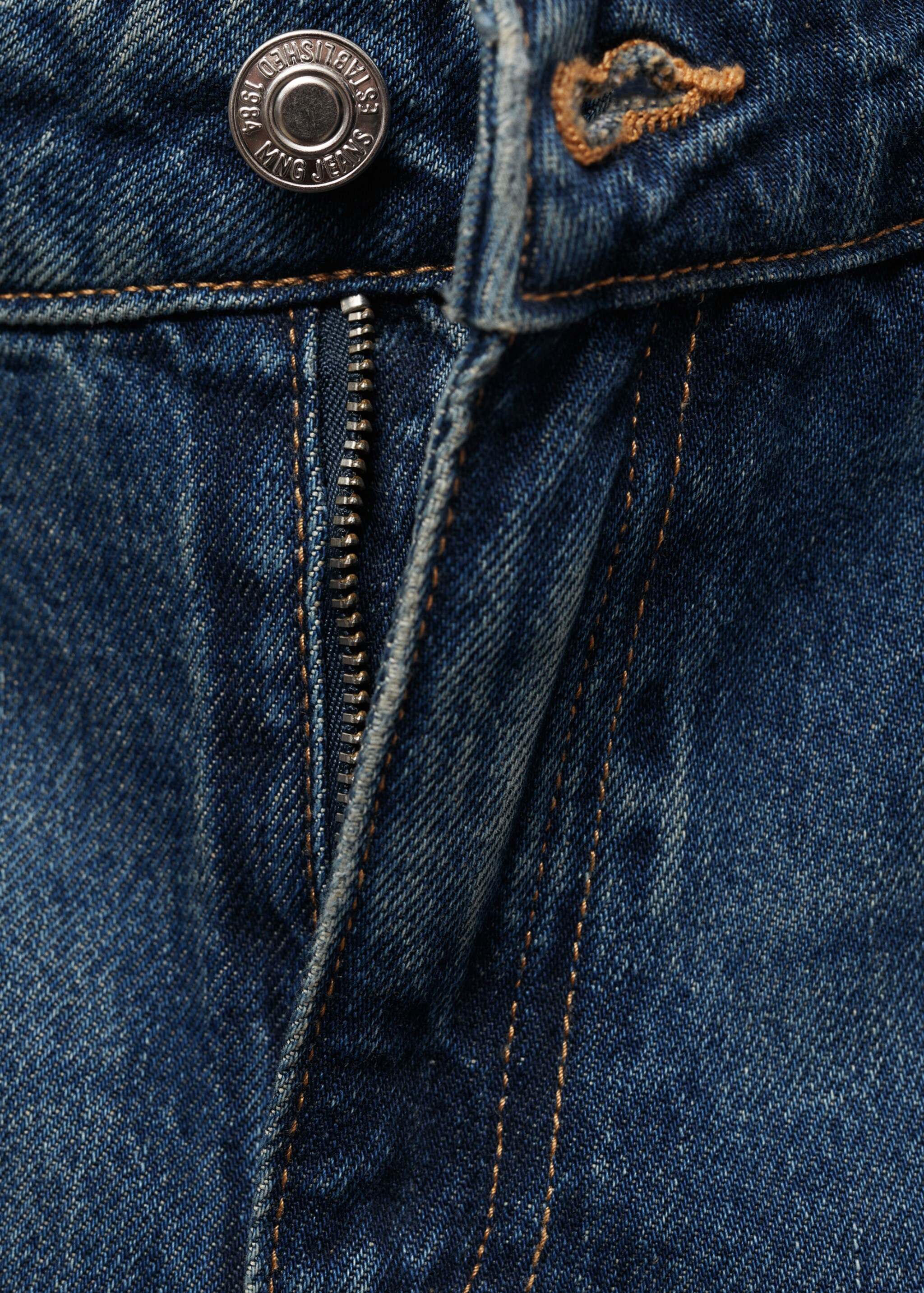 High waist straight jeans - Details of the article 8, Dark Blue. Ref: 77015648-00.