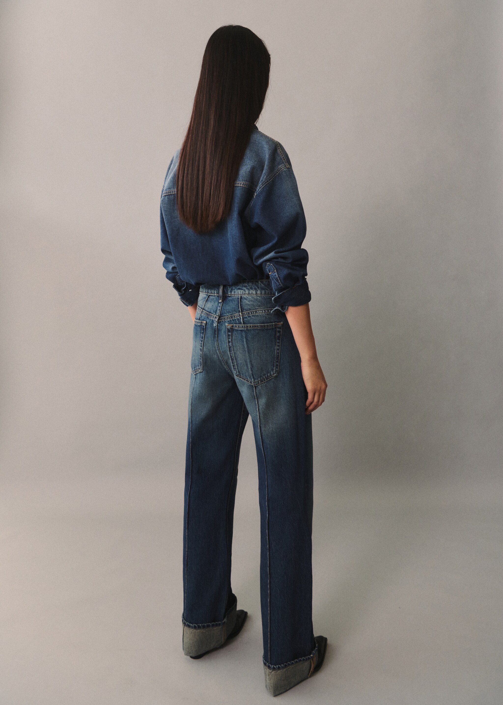 High waist straight jeans - Reverse of the article, Dark Blue. Ref: 77015648-00.