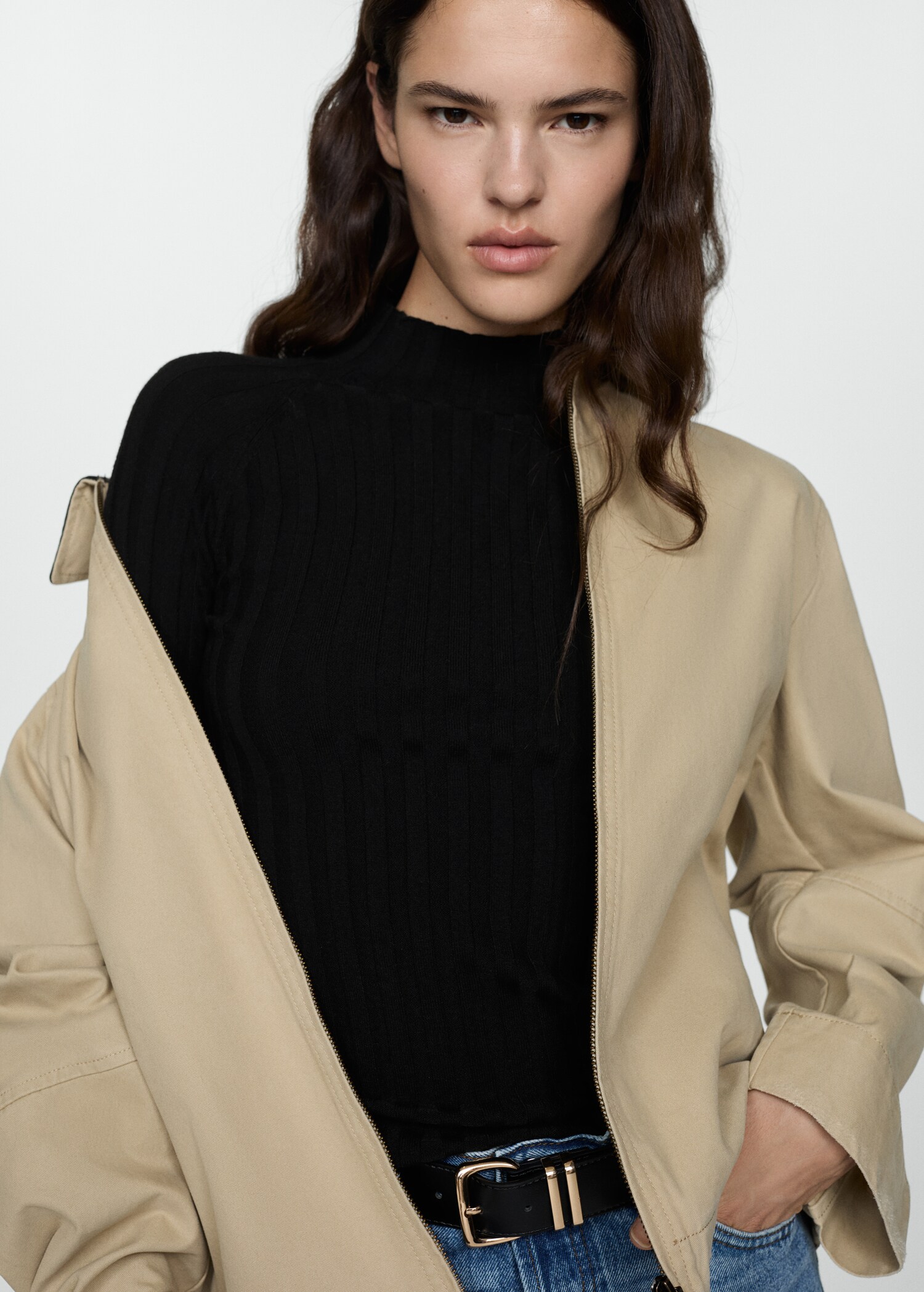 Gerippter Pullover mit halbhohem Kragen - Mittlere Ansicht
