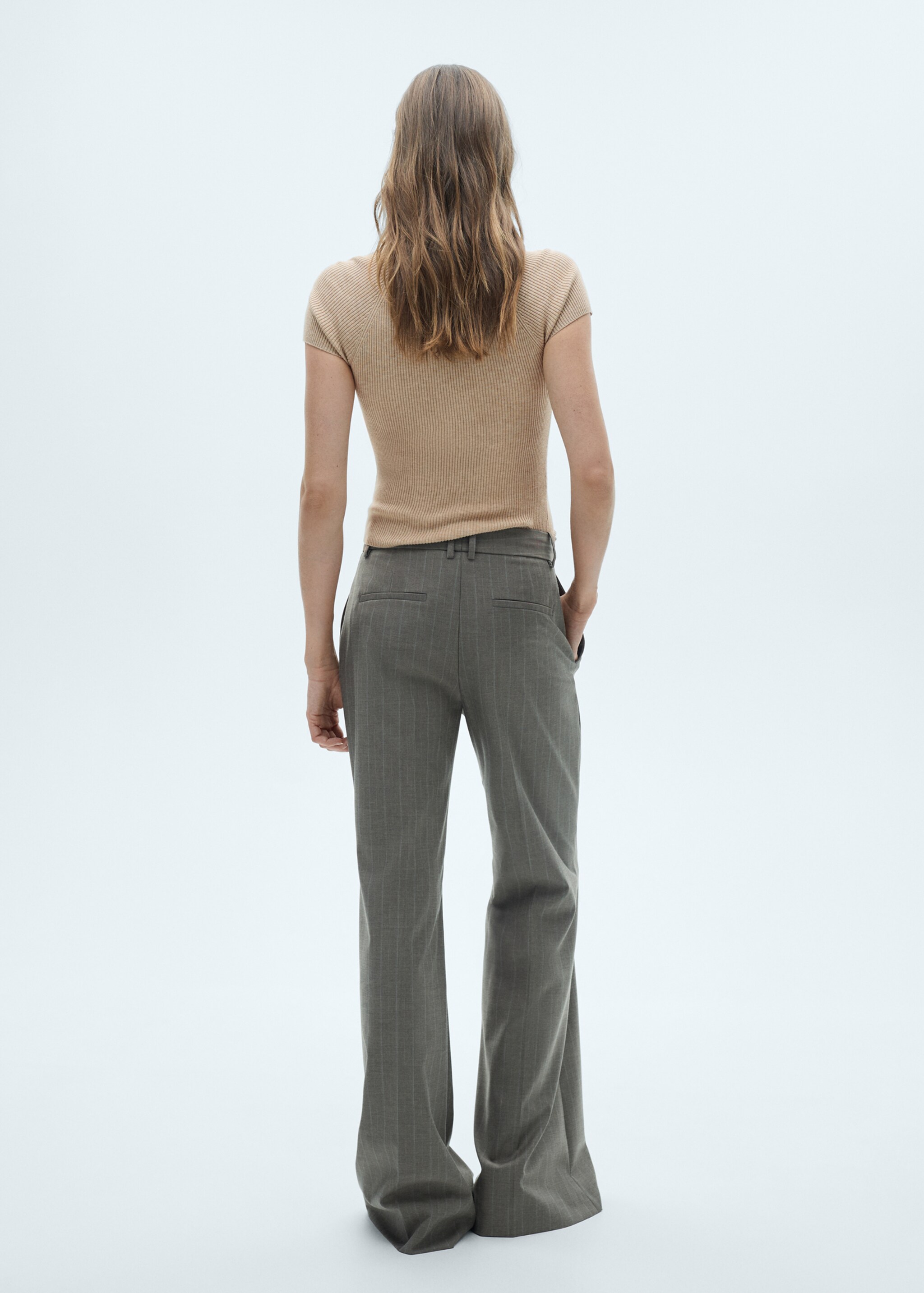 Ribbed t-shirt with perkins neck - Reverse of the article, Light/Pastel Grey. Ref: 77015652-00.