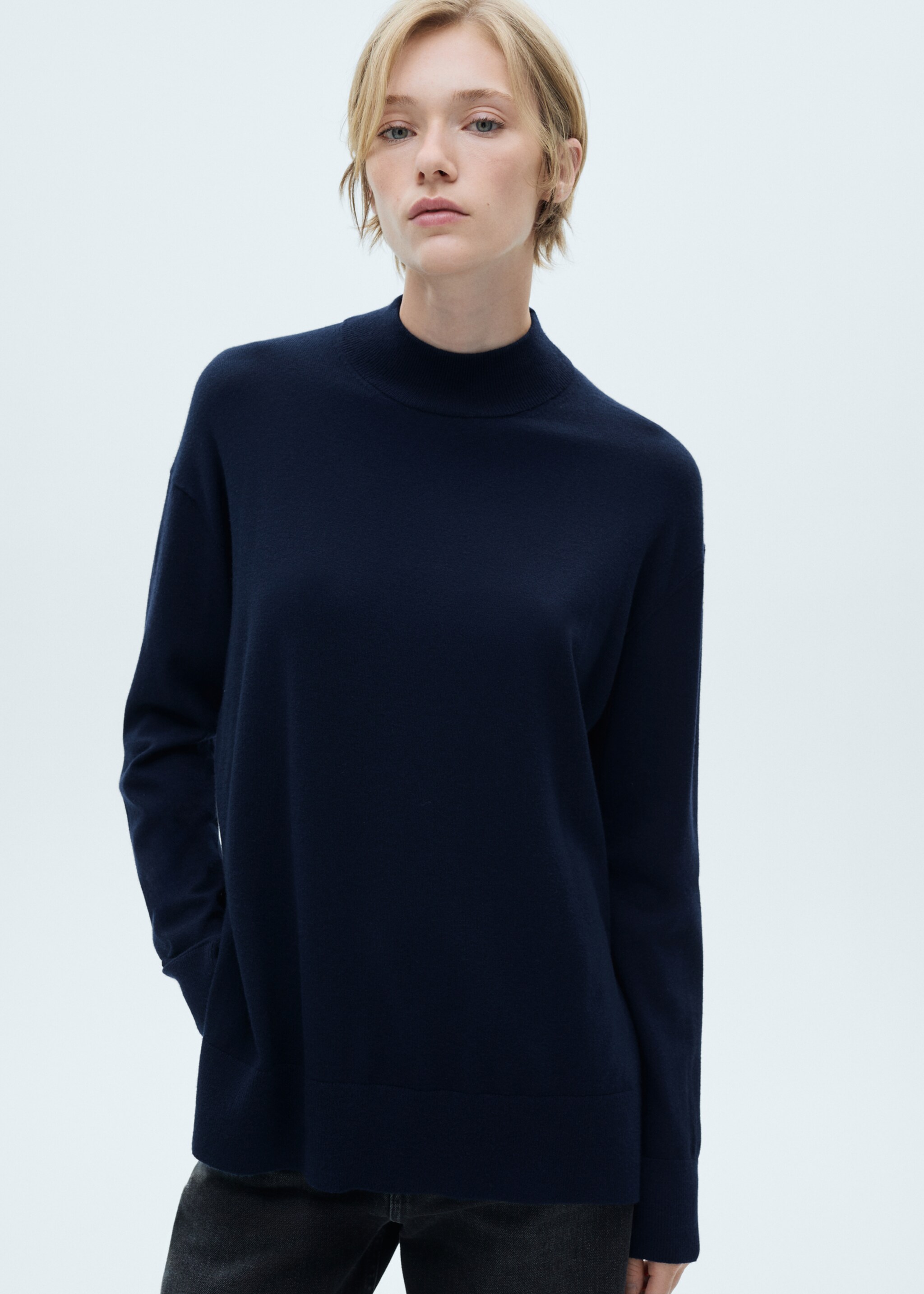 Knitted sweater with perkins neck - Medium plane, Dark Navy. Ref: 77015653-00.