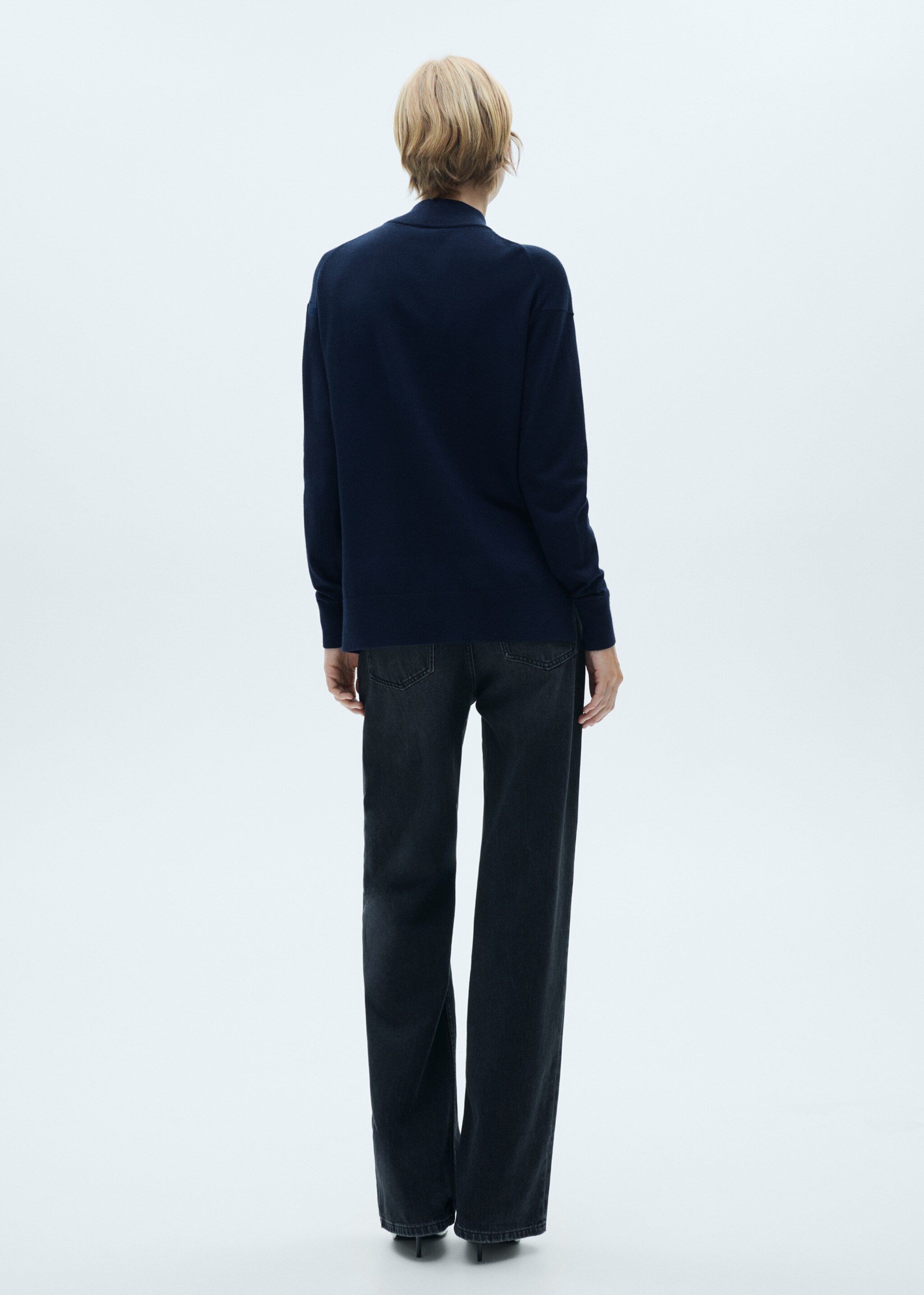 Knitted sweater with perkins neck - Reverse of the article, Dark Navy. Ref: 77015653-00.