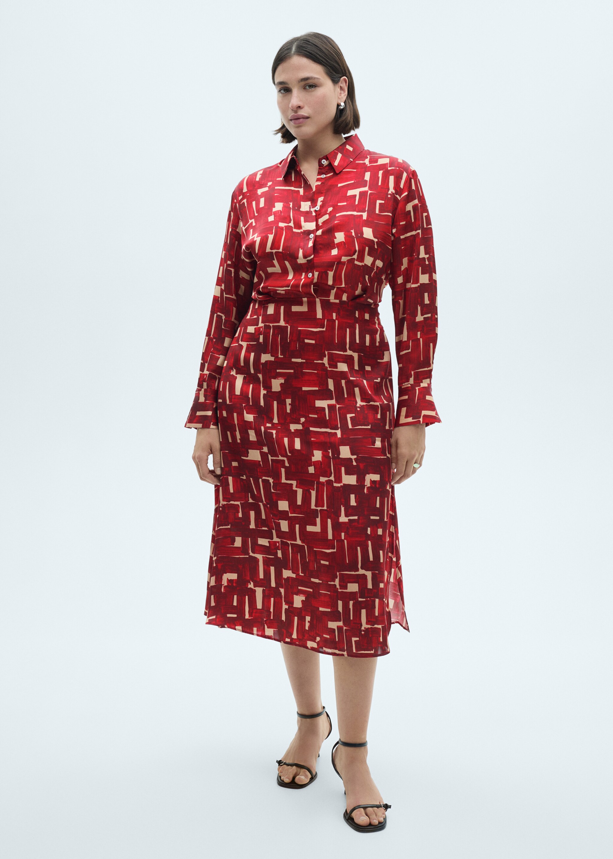Bedrucktes Hemdkleid - Detail des Artikels 3, Granatrot. Ref: 77015673-00.