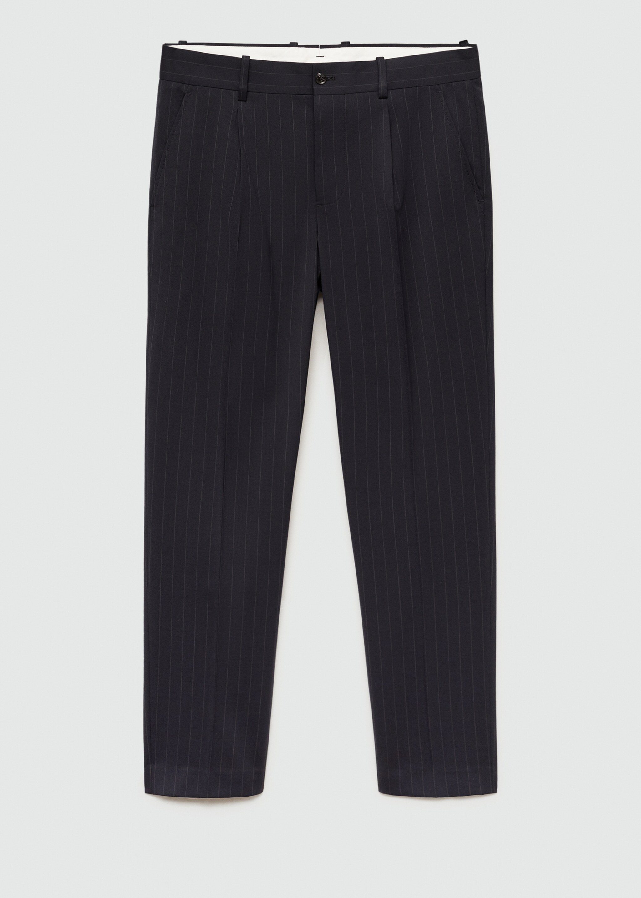 Wool slim-fit suit trousers with stripes - Article without model, Dark Navy. Ref: 77015974-00.