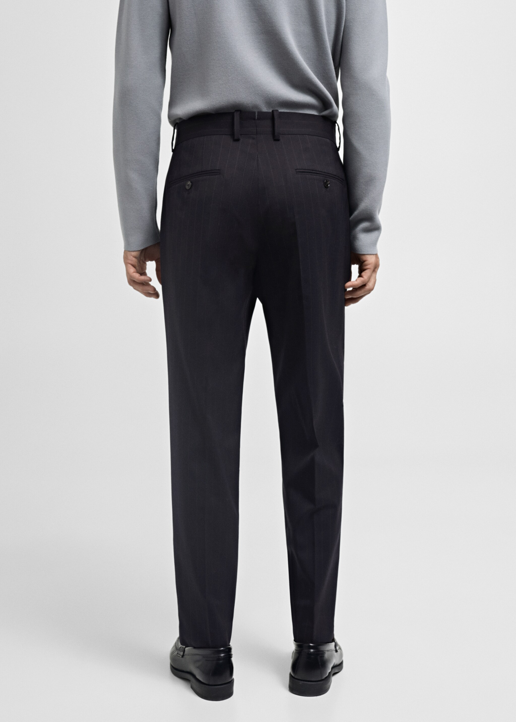 Wool slim-fit suit trousers with stripes - Reverse of the article, Dark Navy. Ref: 77015974-00.