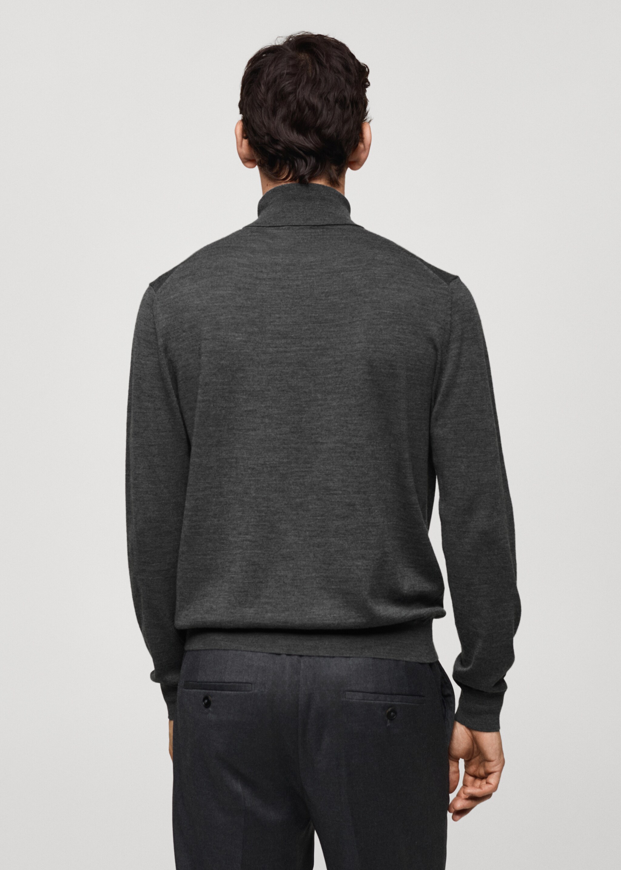 Rollkragenpullover aus 100 % Merinowolle - Rückseite des Artikels, Dunkelgrau meliert. Ref: 77015977-00.