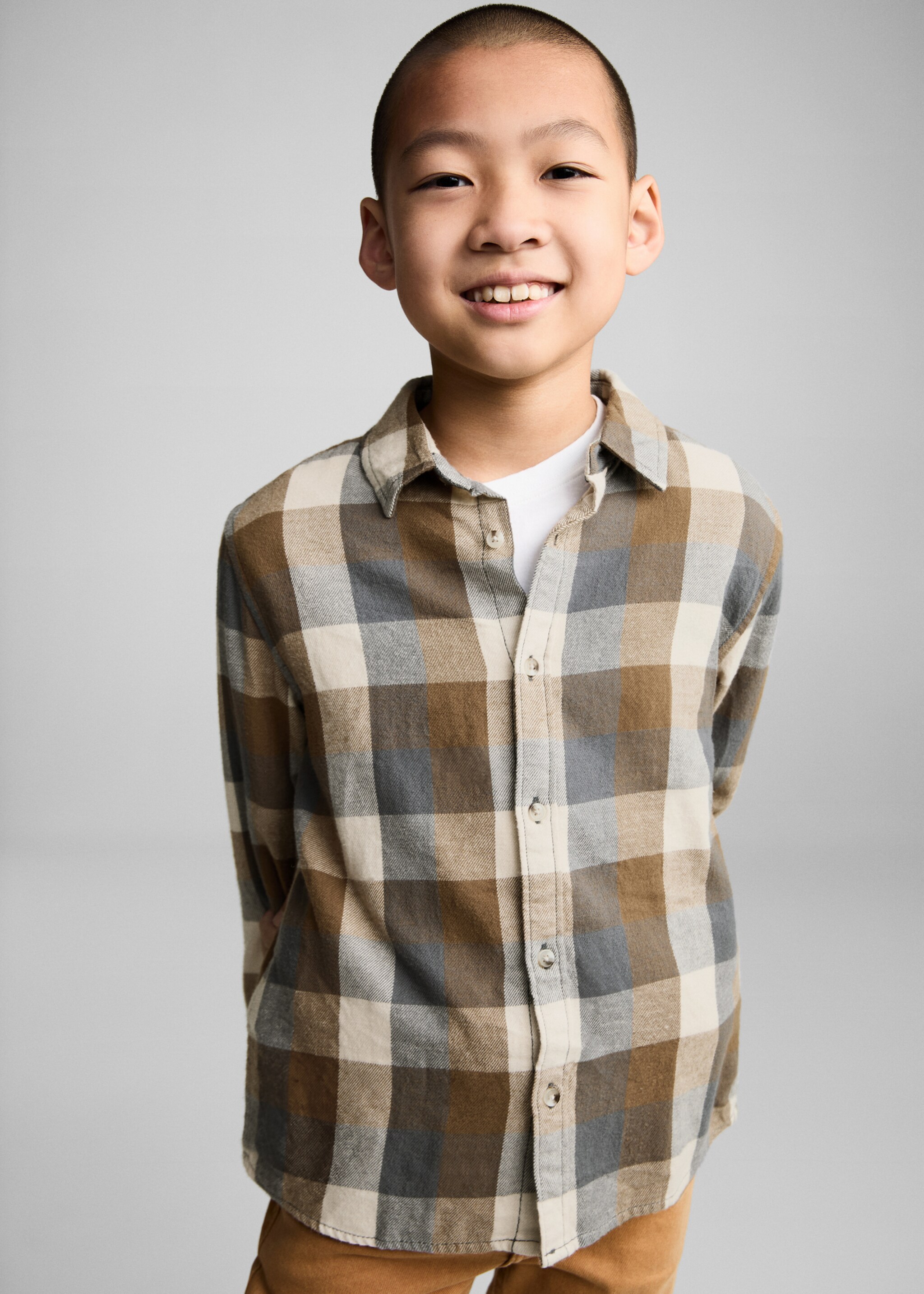 Check cotton shirt - Medium plane, Brown. Ref: 77015983-00.