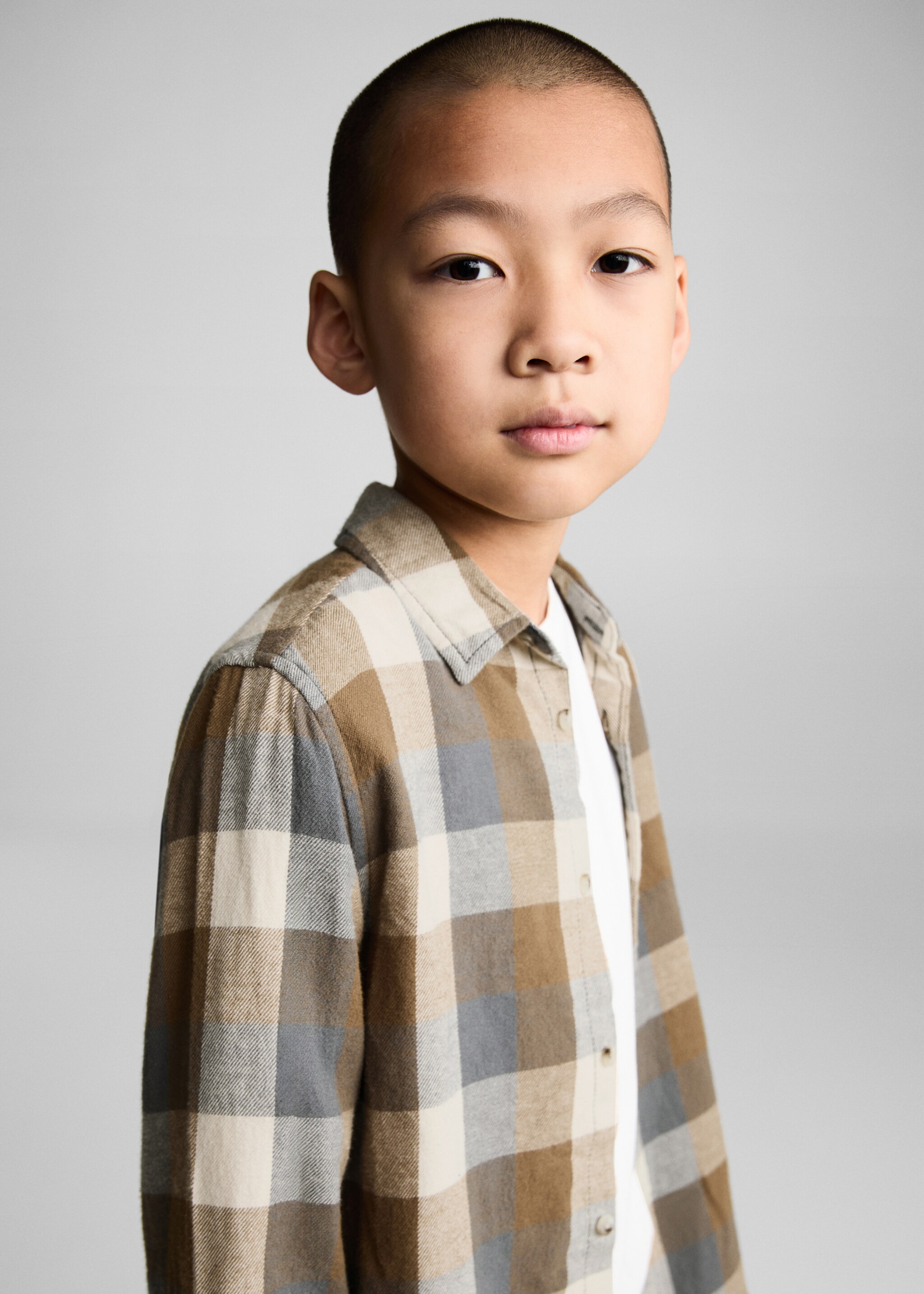 Check cotton shirt - Details of the article 1, Brown. Ref: 77015983-00.