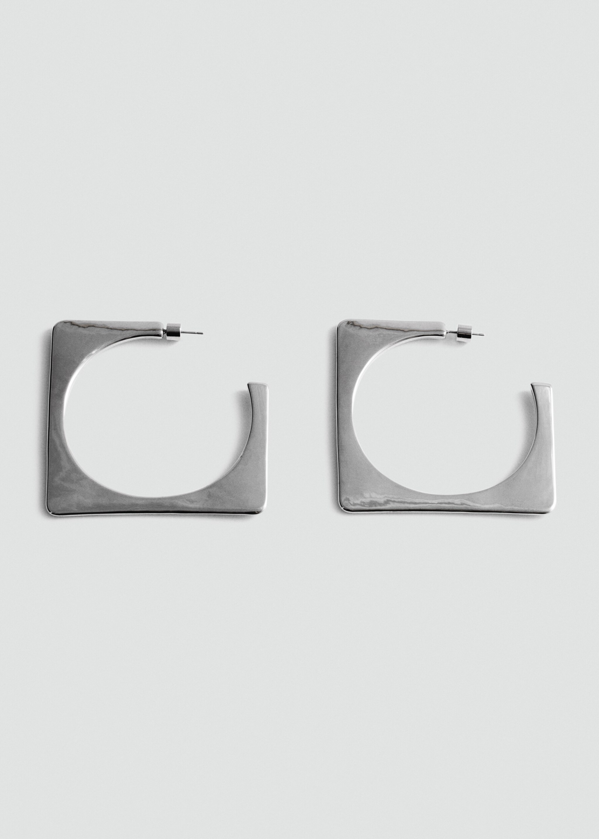 Square maxi-hoop earrings - Article without model, Silver. Ref: 77016001-00.