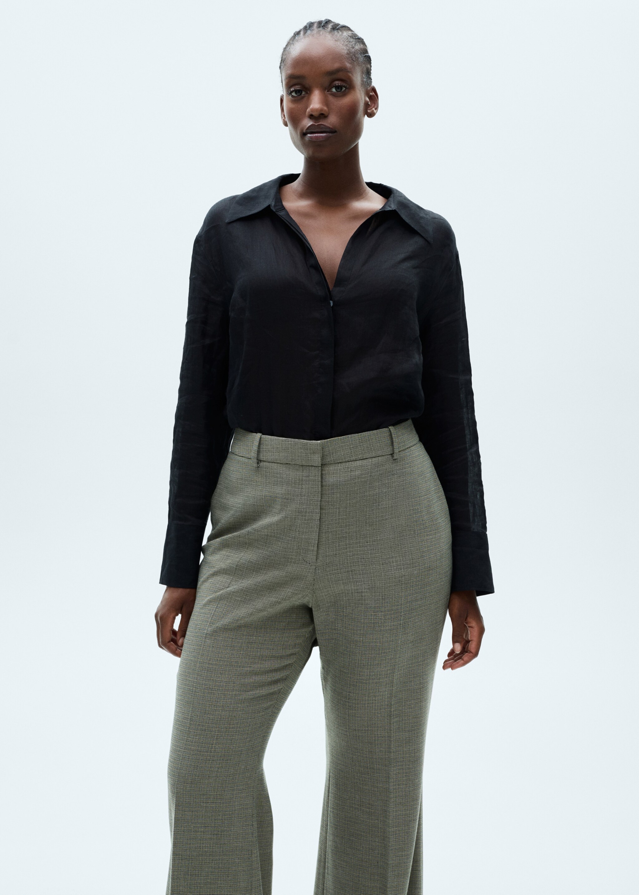 Pantalón traje flare - Detalle del artículo 5, Khaki. Ref: 77016727-00.