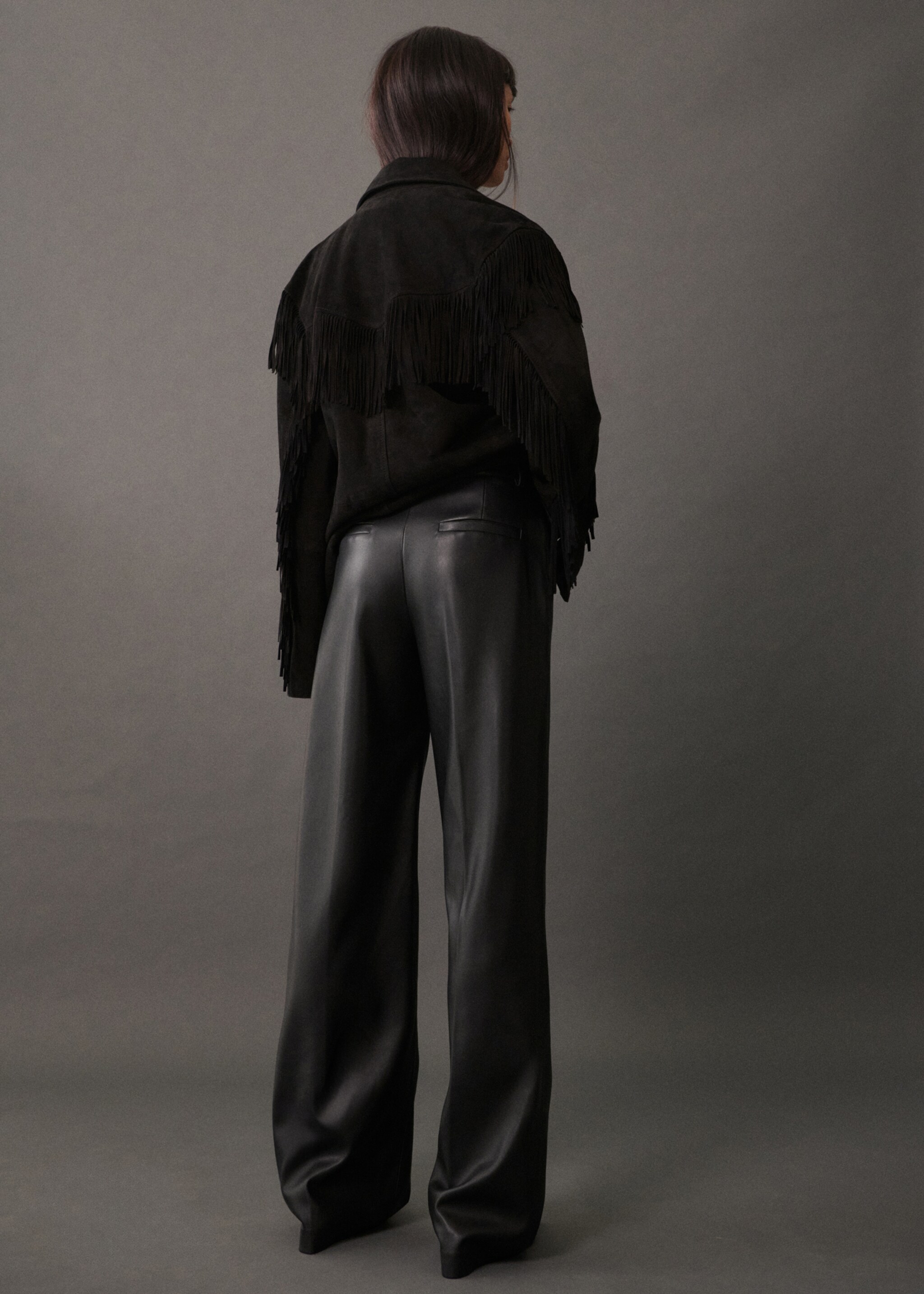 Wideleg broek van imitatieleer - Achterkant van het artikel, Zwart. Ref: 77016734-00.
