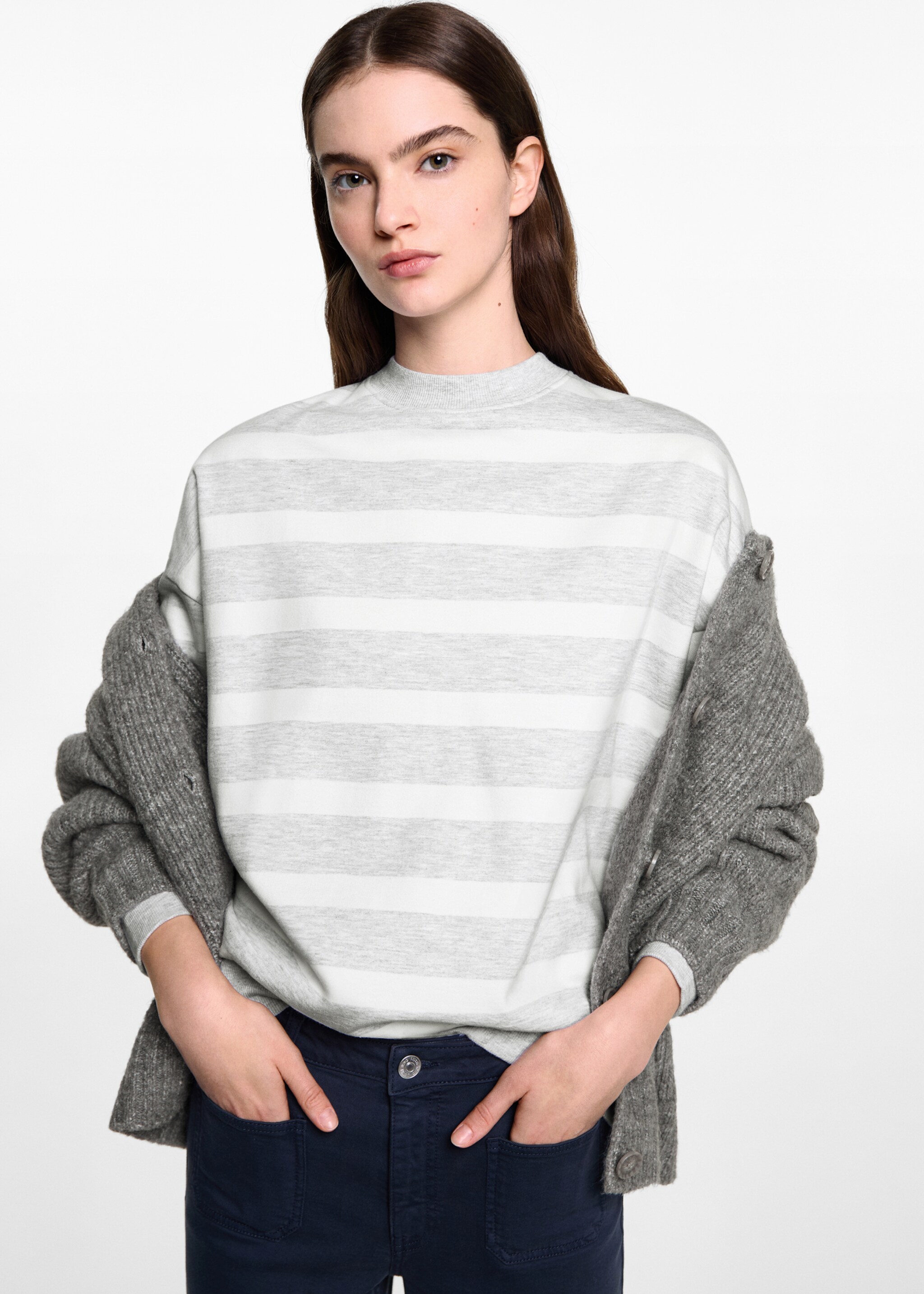 Striped cotton-blend sweatshirt - Medium plane, Medium Heather Grey. Ref: 77016740-00.