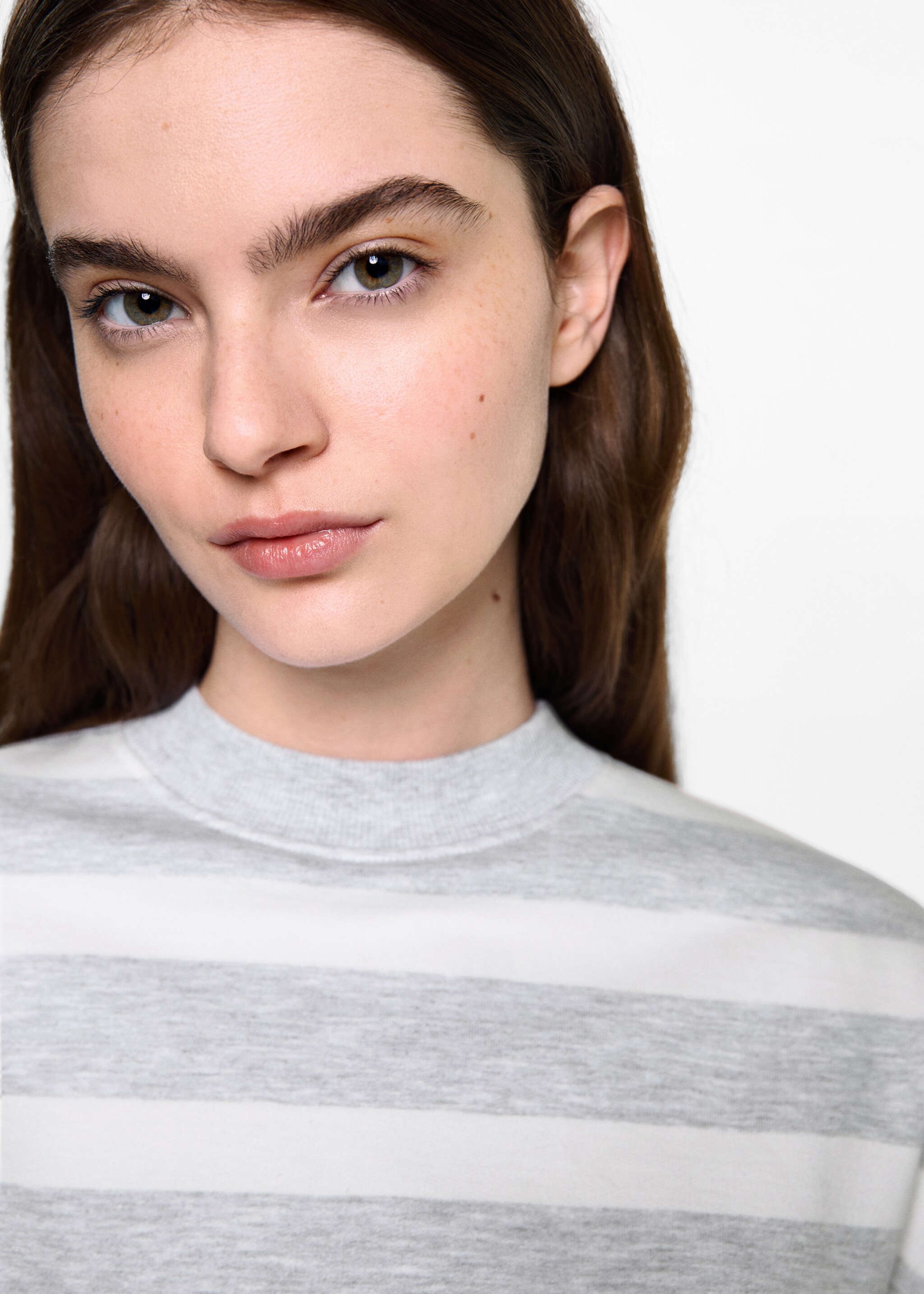 Striped cotton-blend sweatshirt - Details of the article 1, Medium Heather Grey. Ref: 77016740-00.