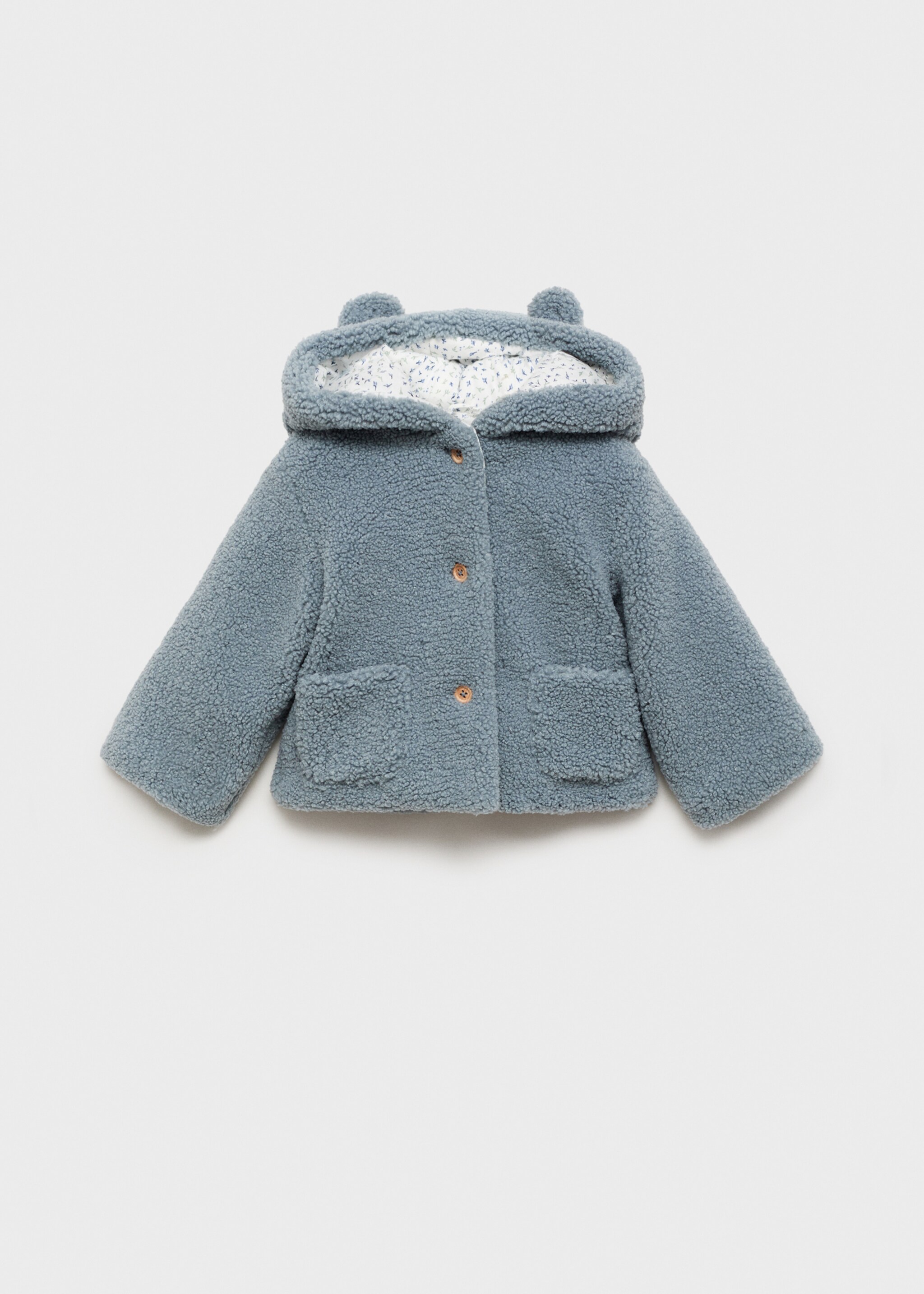 Shearling-effect hooded coat - Article without model, Blue. Ref: 77016741-00.