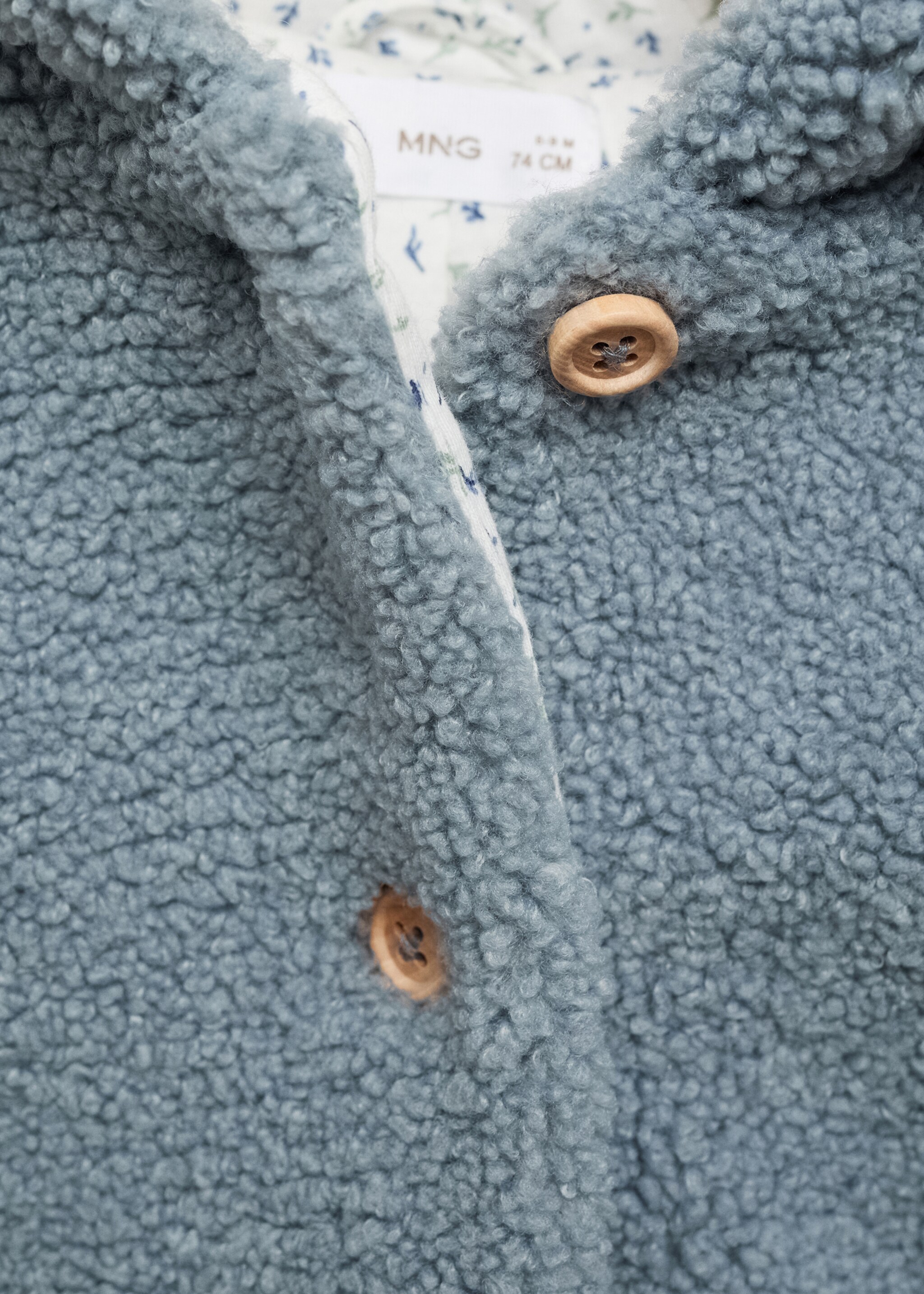 Shearling-effect hooded coat - Details of the article 8, Blue. Ref: 77016741-00.