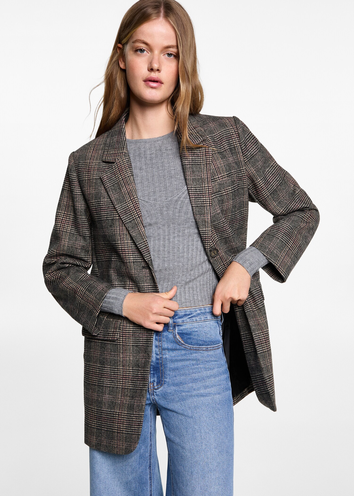 Karierter Mantel aus Woll-Mix - Mittlere Ansicht