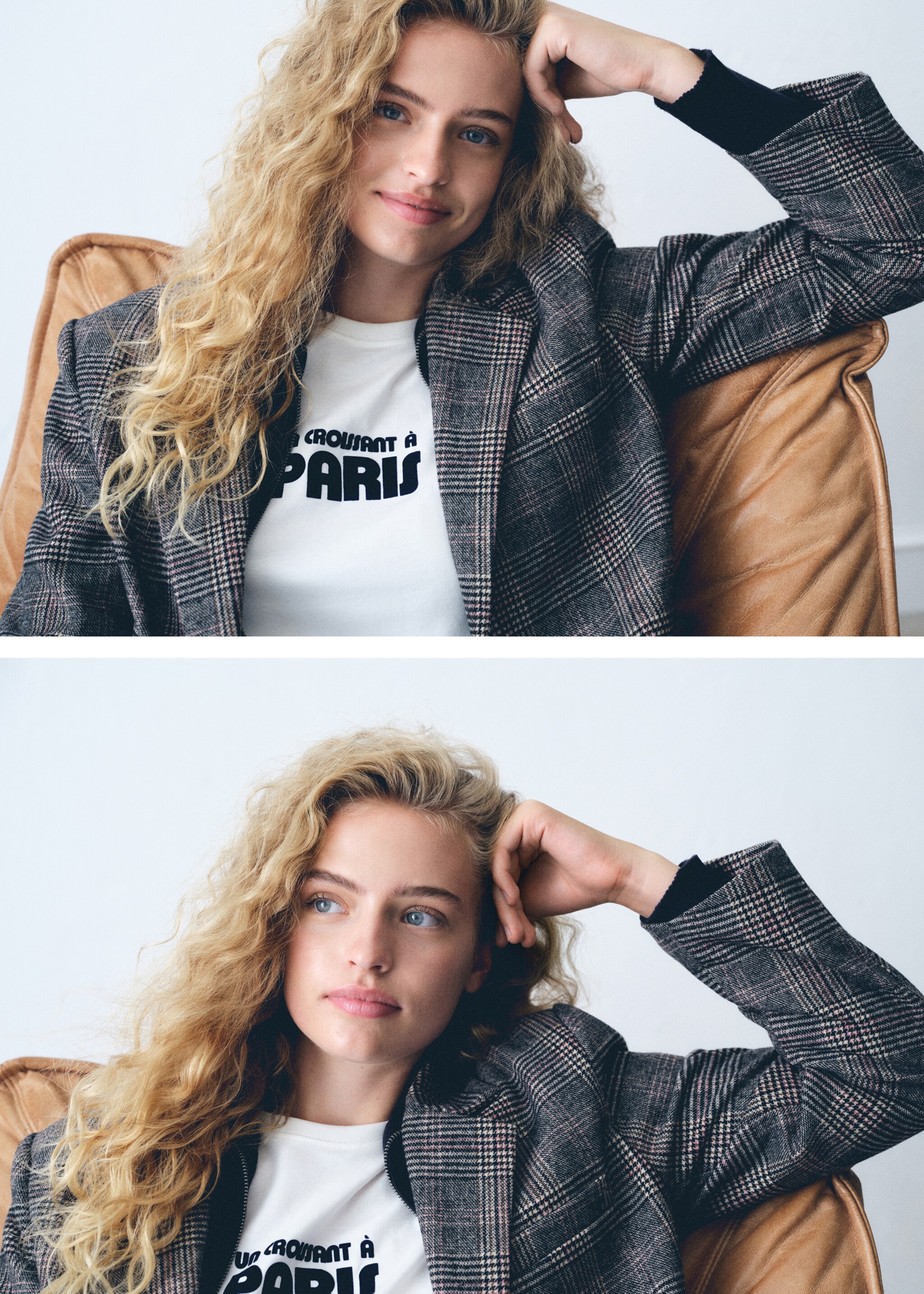 Karierter Mantel aus Woll-Mix - Detail des Artikels 6, Mittelbraun. Ref: 77016743-00.