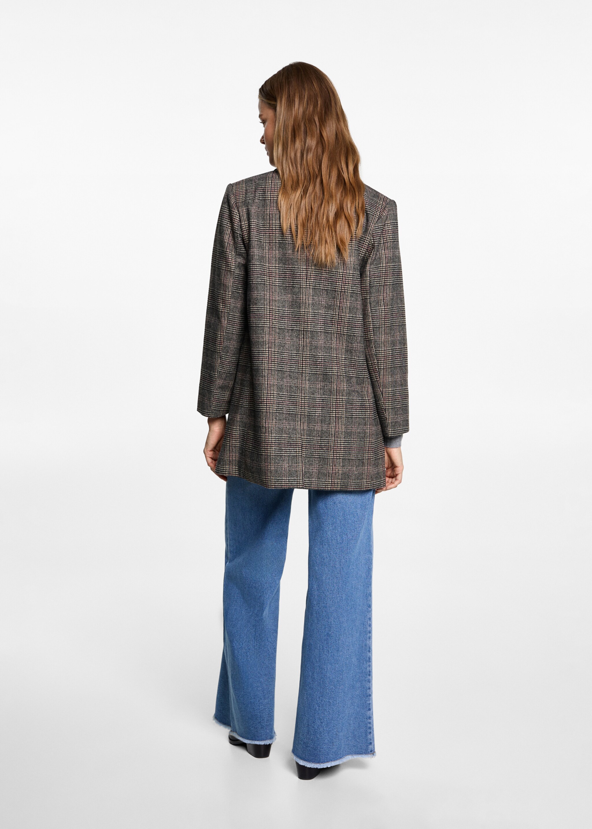Karierter Mantel aus Woll-Mix - Rückseite des Artikels, Mittelbraun. Ref: 77016743-00.