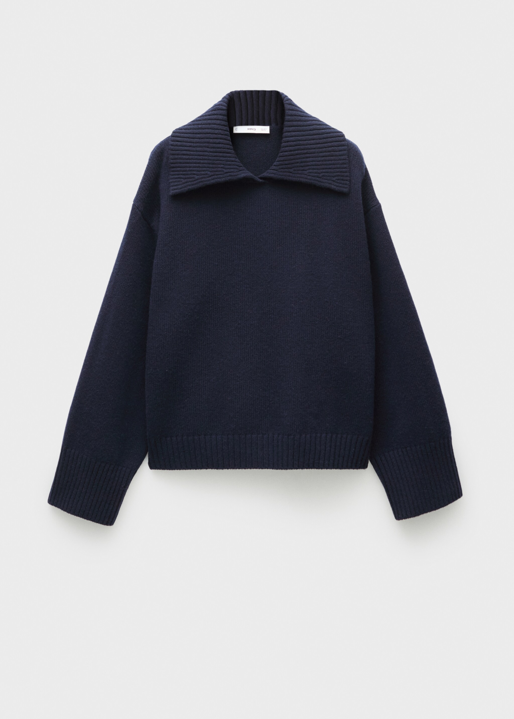 100% wool sweater with lapel collar - Article without model, Dark Navy. Ref: 77016754-00.