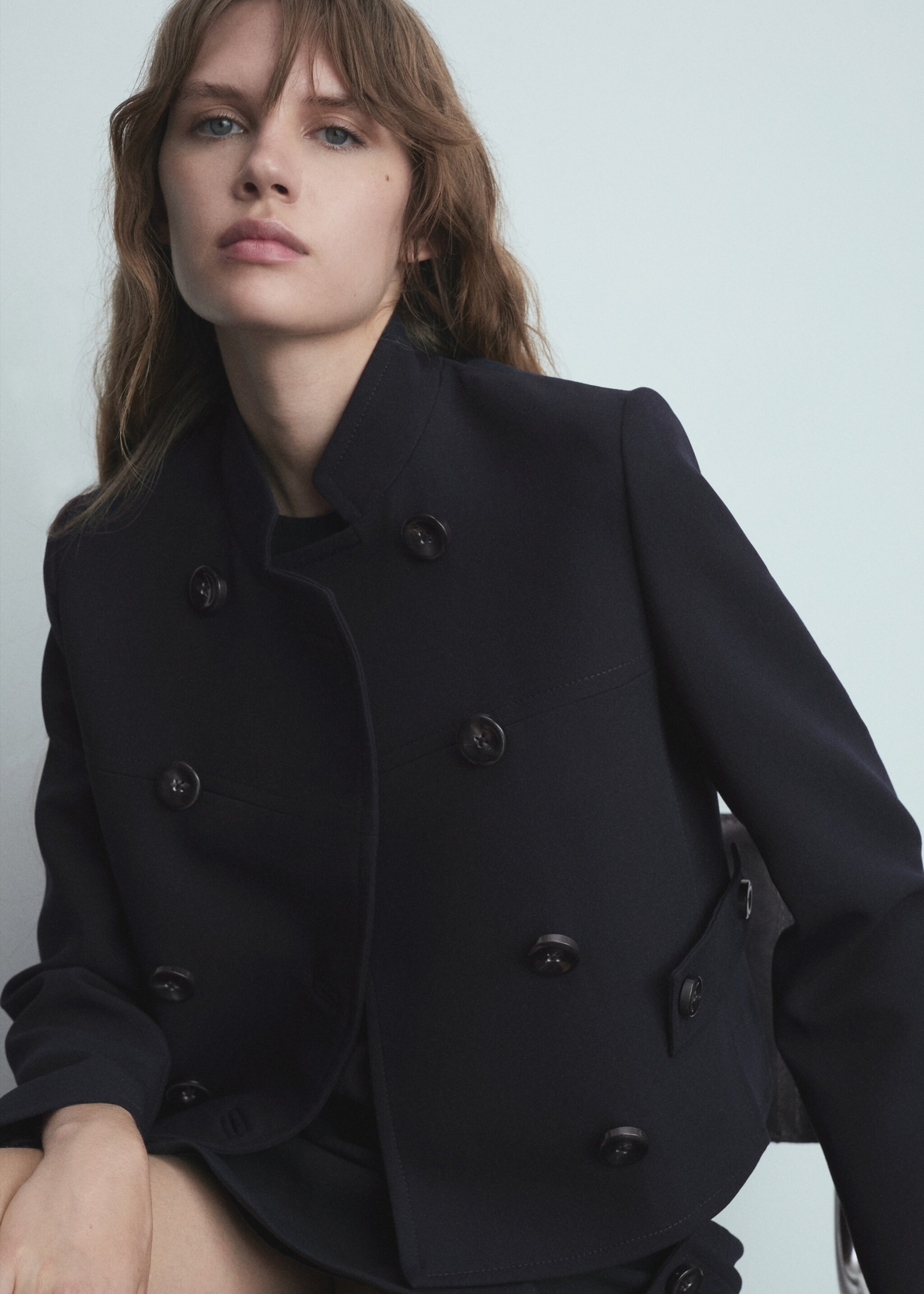 Short dress with decorative buttons - Details of the article 4, Dark Navy. Ref: 77016762-00.