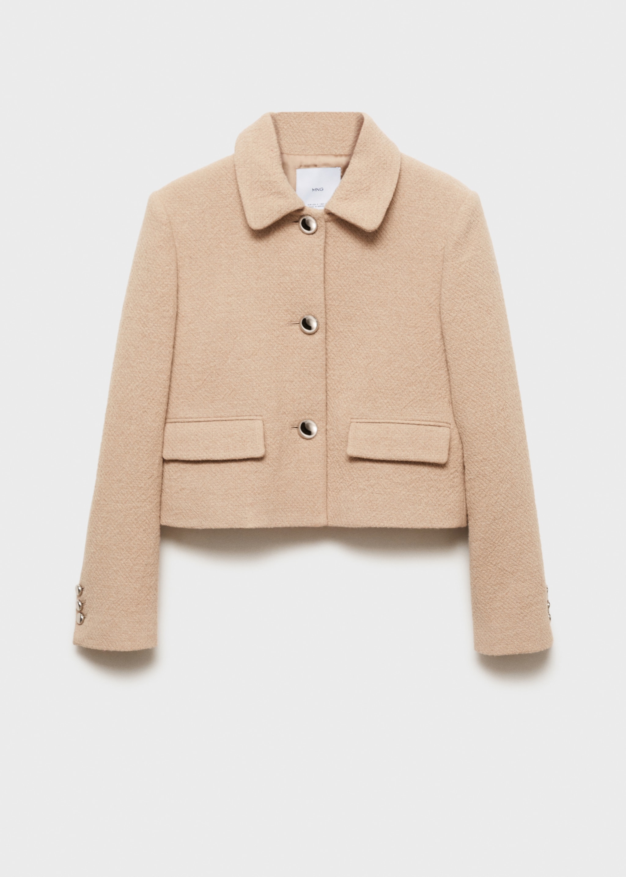 Buttoned cropped jacket - Article without model, Medium Brown. Ref: 77016763-00.