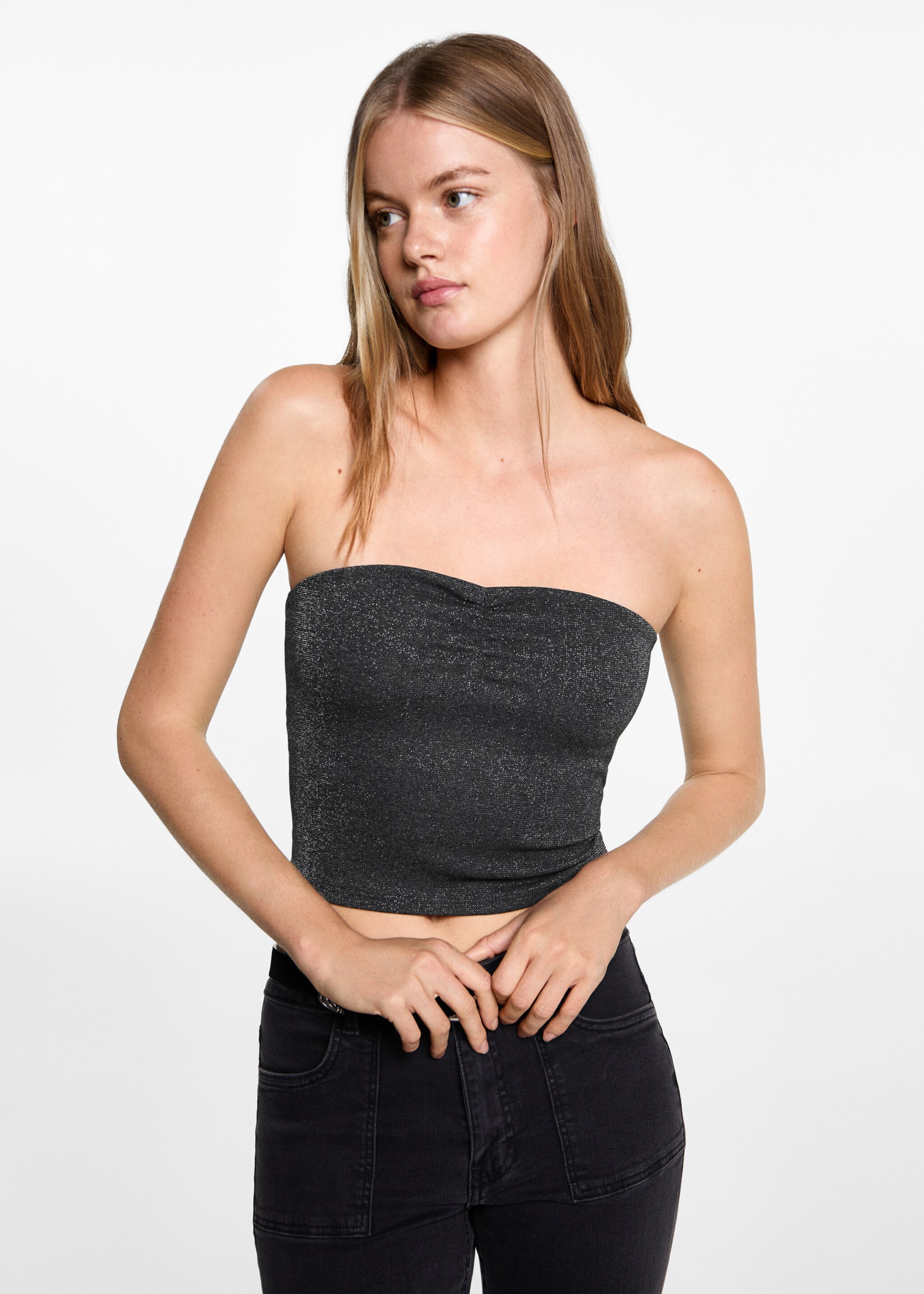 Lurex crop top - Medium plane, Black. Ref: 77016765-00.
