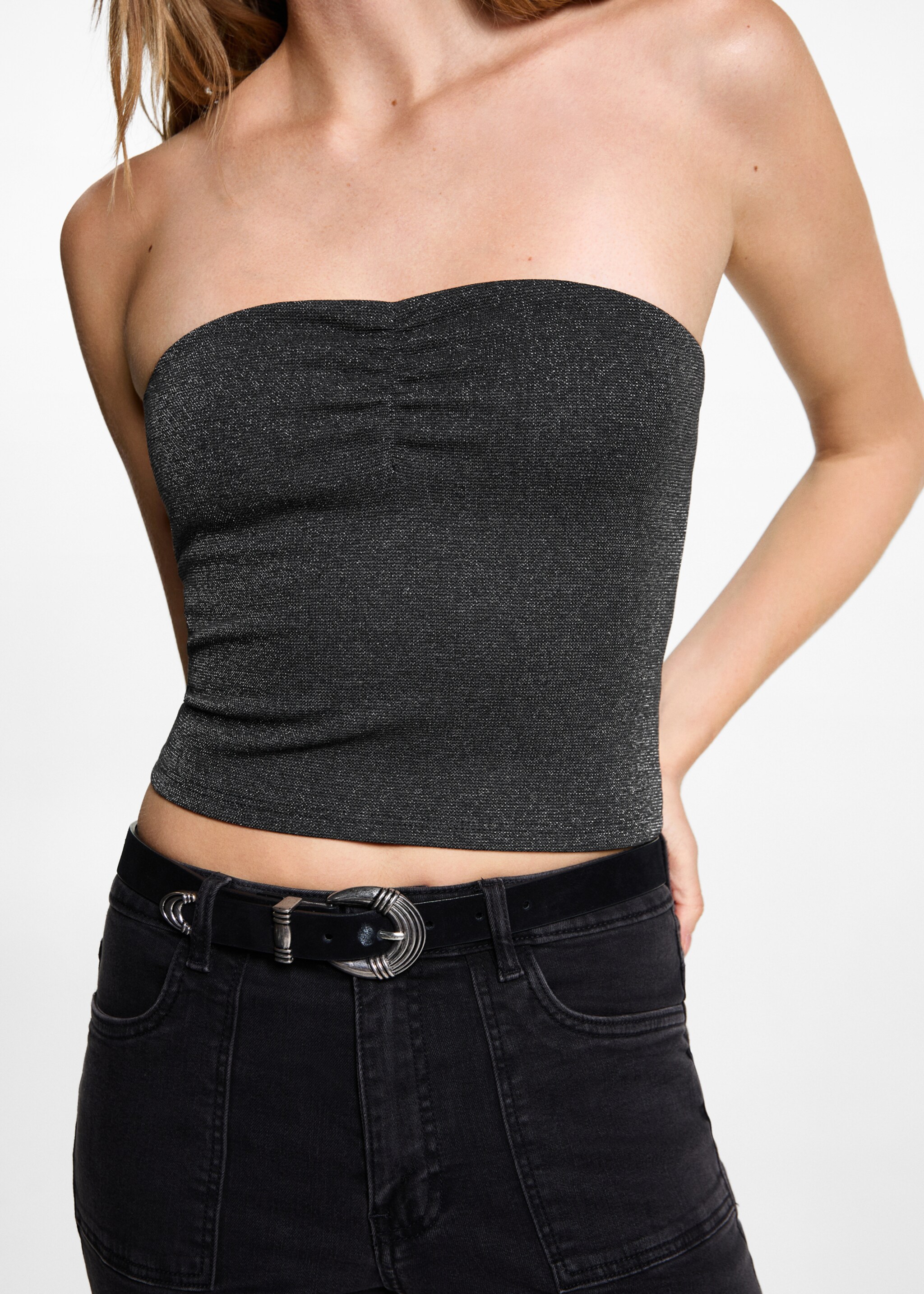Lurex crop top - Details of the article 6, Black. Ref: 77016765-00.