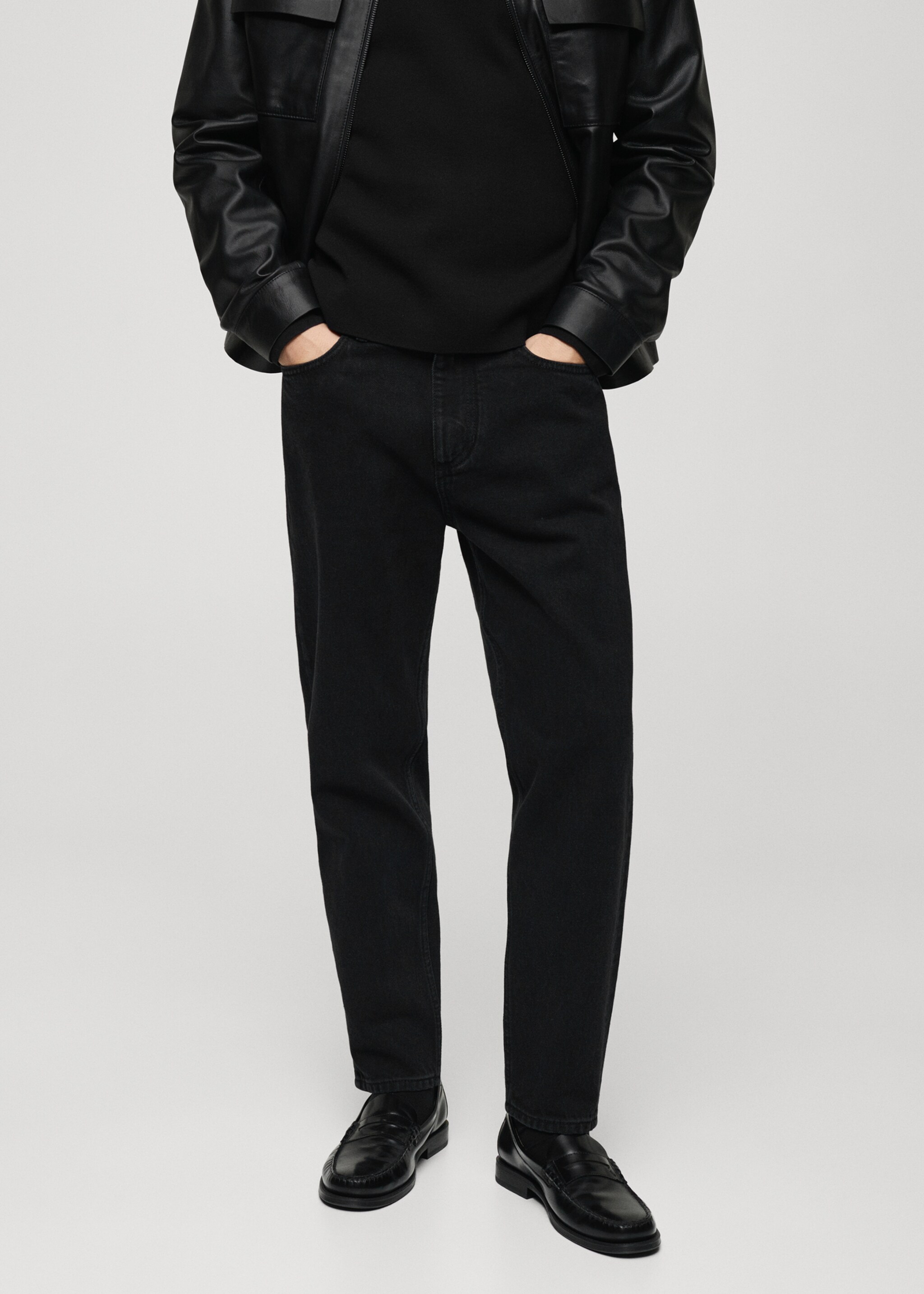 Jeans tapered-fit negros - Plano medio, Denim negro. Ref: 77016767-00.